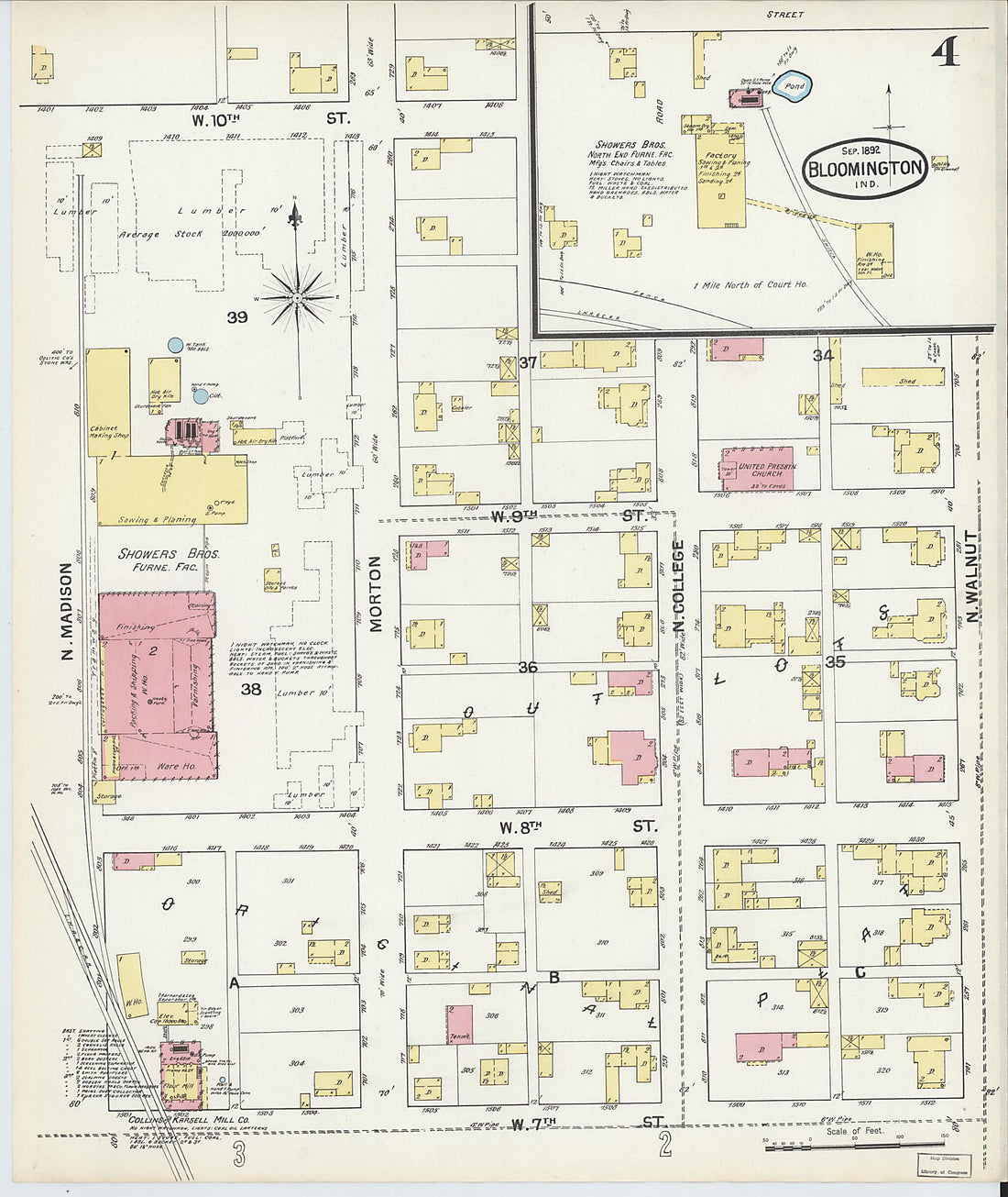 This old map of Bloomington, Monroe County, Indiana was created by Sanborn Map Company in 1892