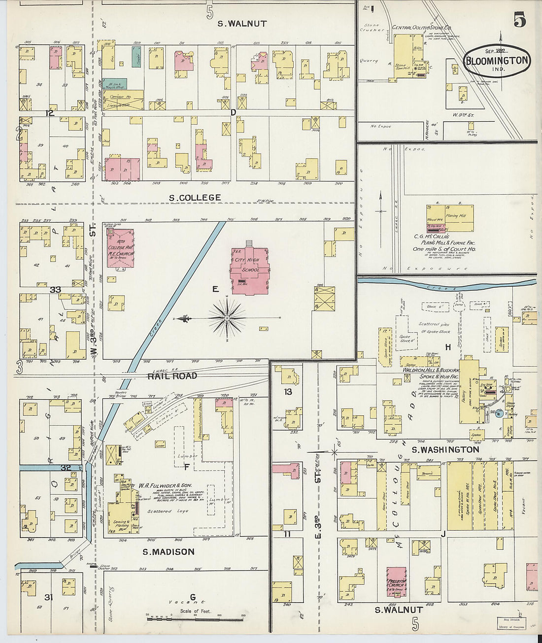 This old map of Bloomington, Monroe County, Indiana was created by Sanborn Map Company in 1892