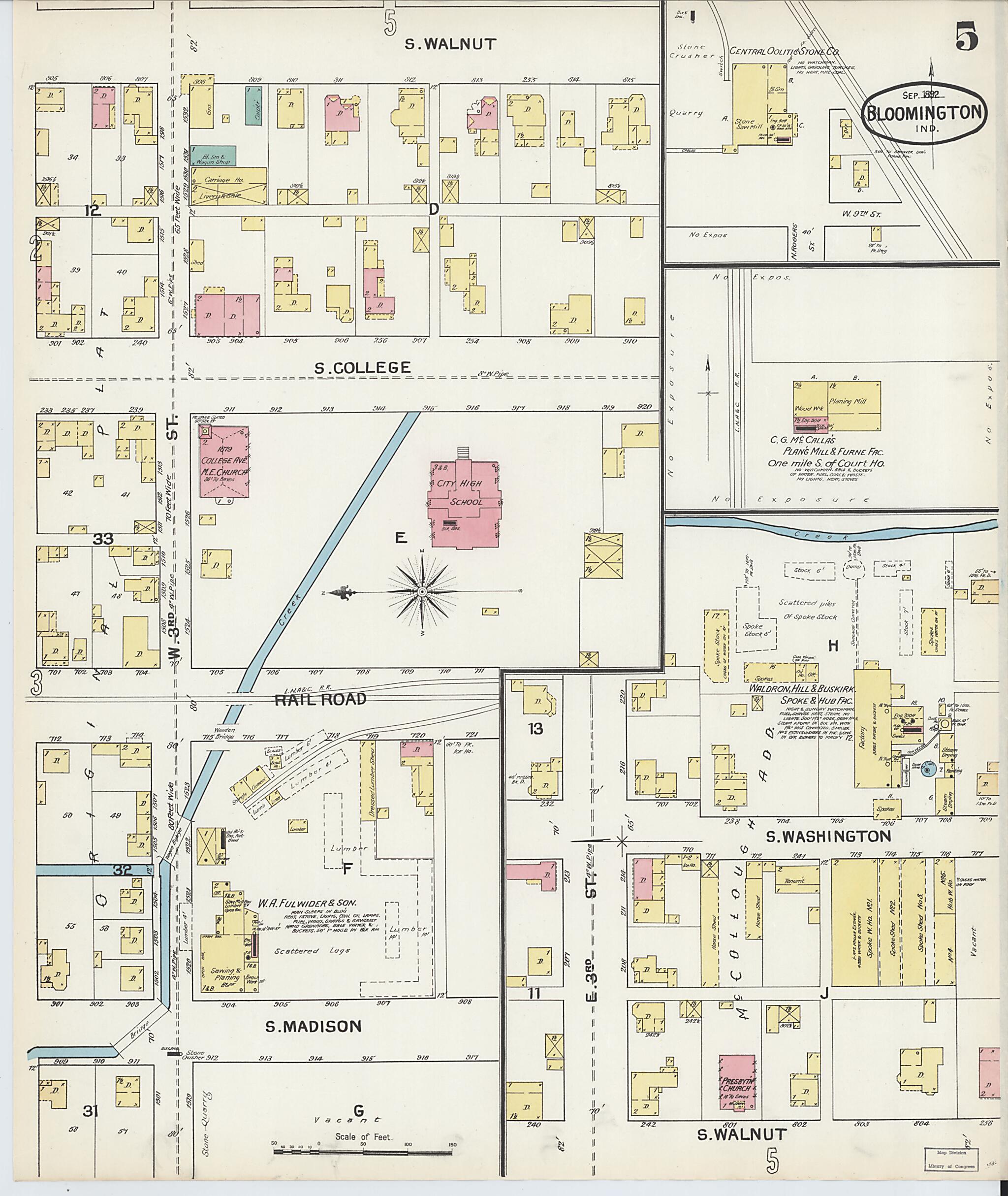 This old map of Bloomington, Monroe County, Indiana was created by Sanborn Map Company in 1892