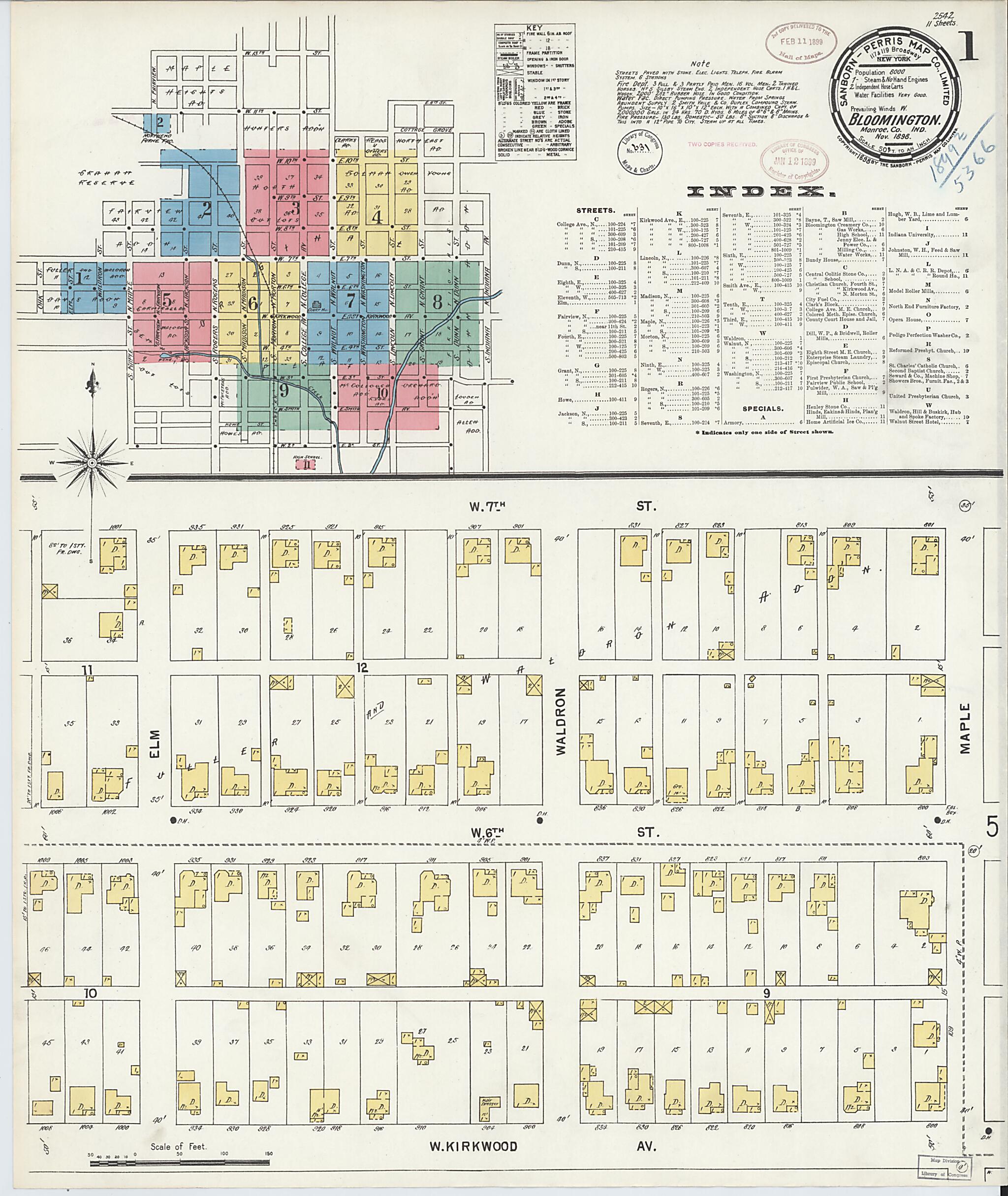 This old map of Bloomington, Monroe County, Indiana was created by Sanborn Map Company in 1898