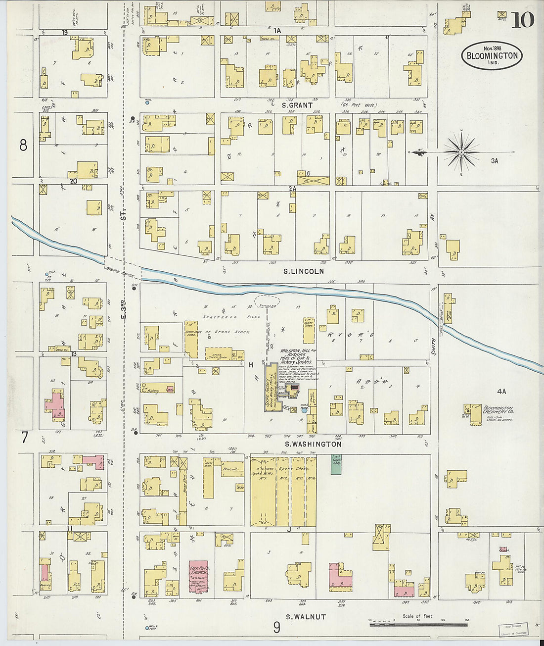 This old map of Bloomington, Monroe County, Indiana was created by Sanborn Map Company in 1898