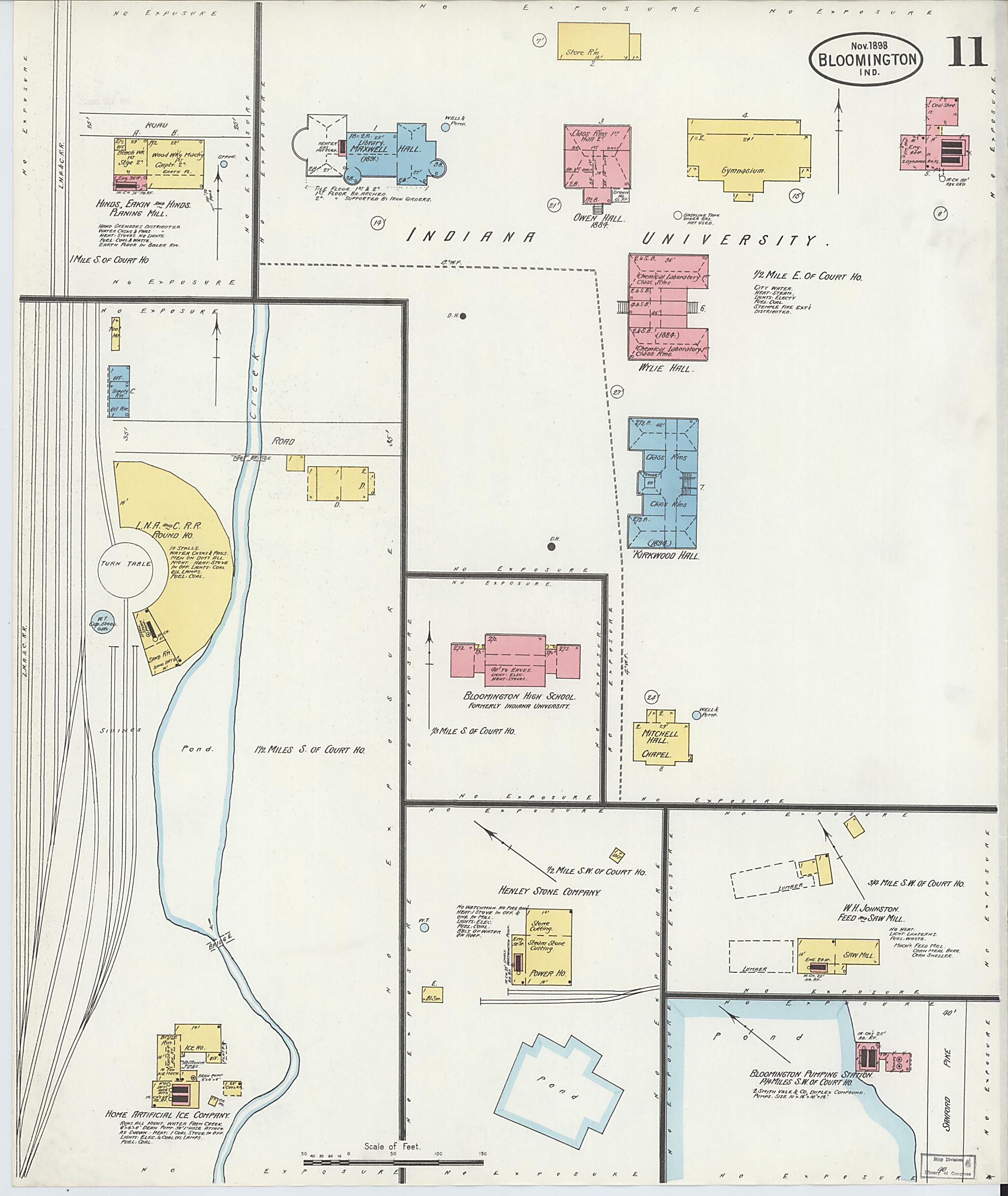 This old map of Bloomington, Monroe County, Indiana was created by Sanborn Map Company in 1898