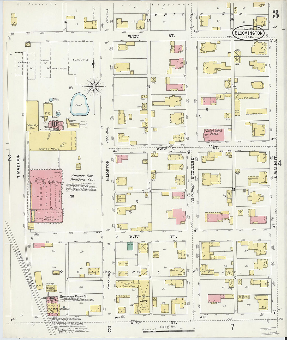 This old map of Bloomington, Monroe County, Indiana was created by Sanborn Map Company in 1898