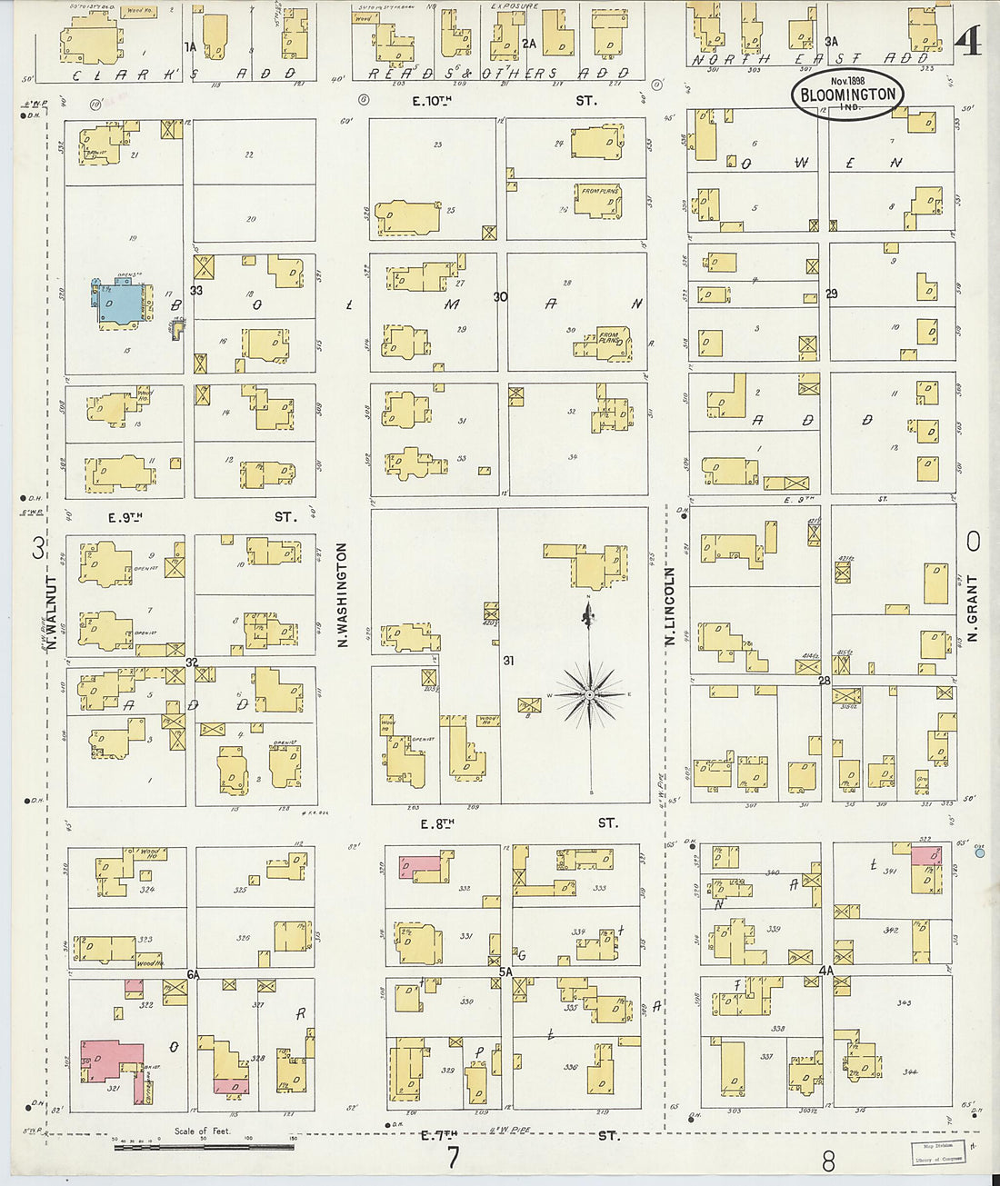 This old map of Bloomington, Monroe County, Indiana was created by Sanborn Map Company in 1898