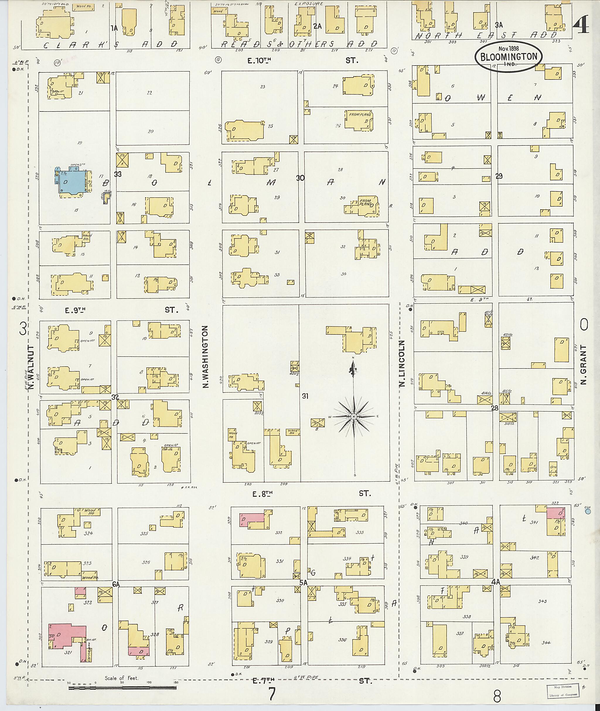 This old map of Bloomington, Monroe County, Indiana was created by Sanborn Map Company in 1898