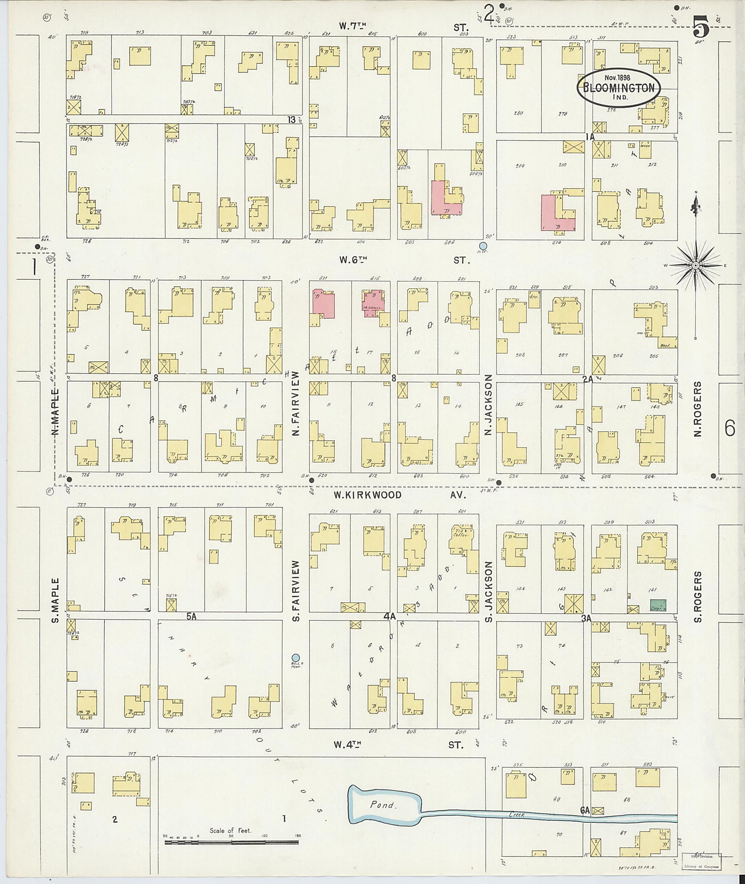 This old map of Bloomington, Monroe County, Indiana was created by Sanborn Map Company in 1898