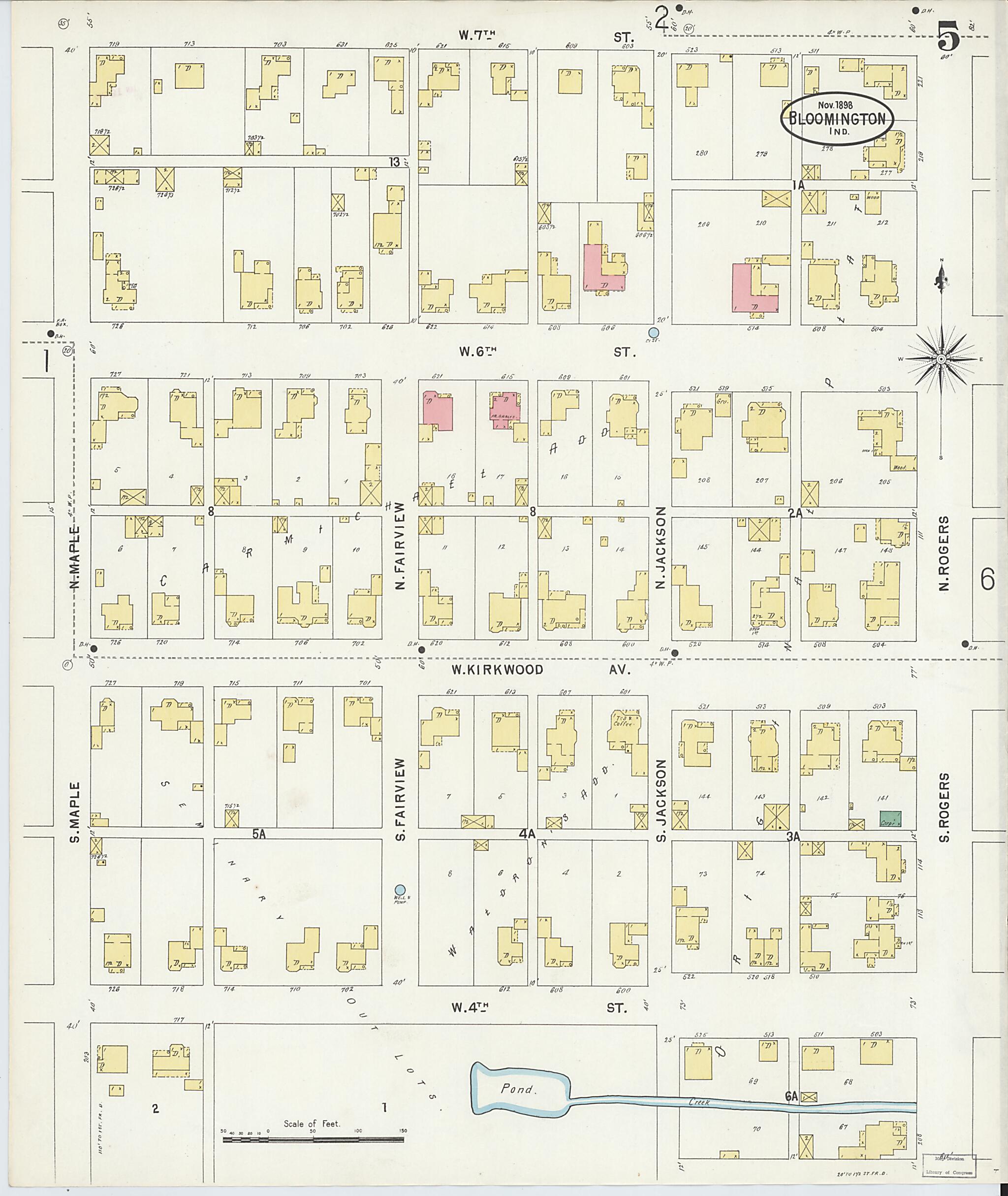 This old map of Bloomington, Monroe County, Indiana was created by Sanborn Map Company in 1898