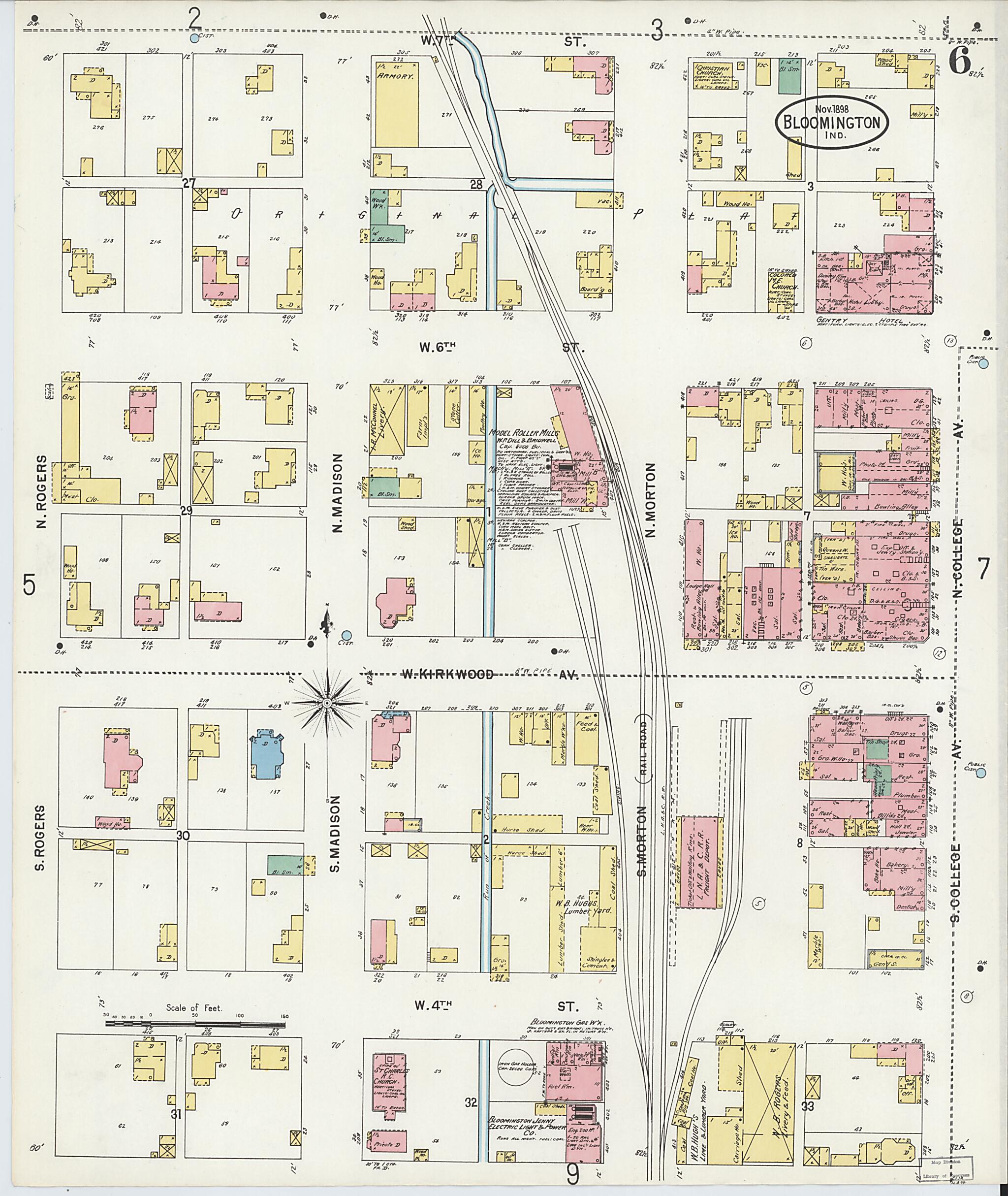 This old map of Bloomington, Monroe County, Indiana was created by Sanborn Map Company in 1898