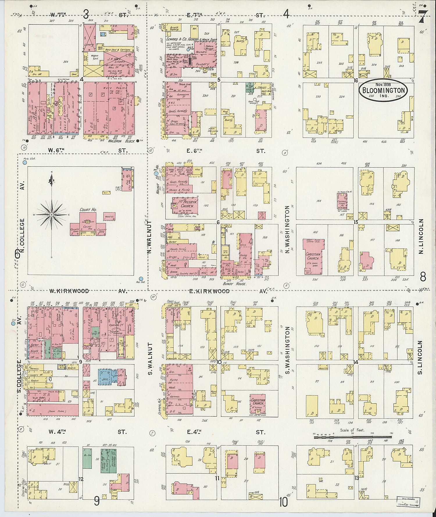 This old map of Bloomington, Monroe County, Indiana was created by Sanborn Map Company in 1898