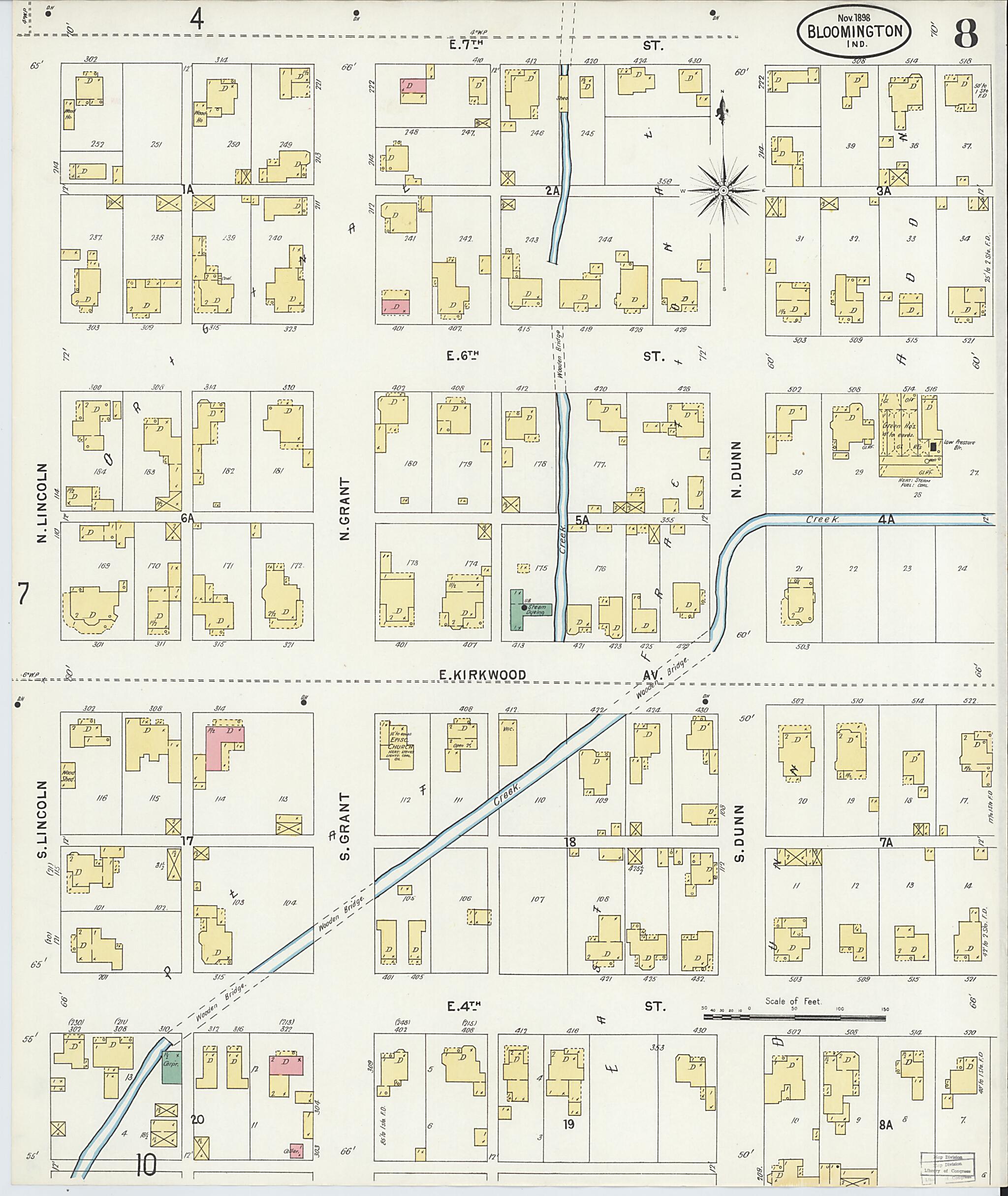 This old map of Bloomington, Monroe County, Indiana was created by Sanborn Map Company in 1898