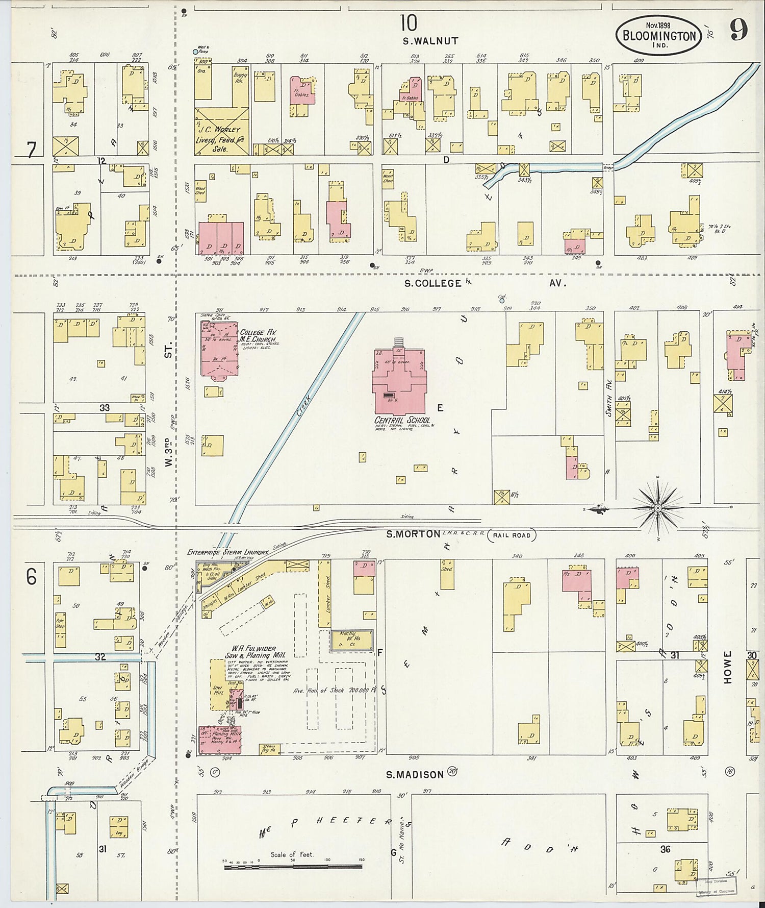 This old map of Bloomington, Monroe County, Indiana was created by Sanborn Map Company in 1898