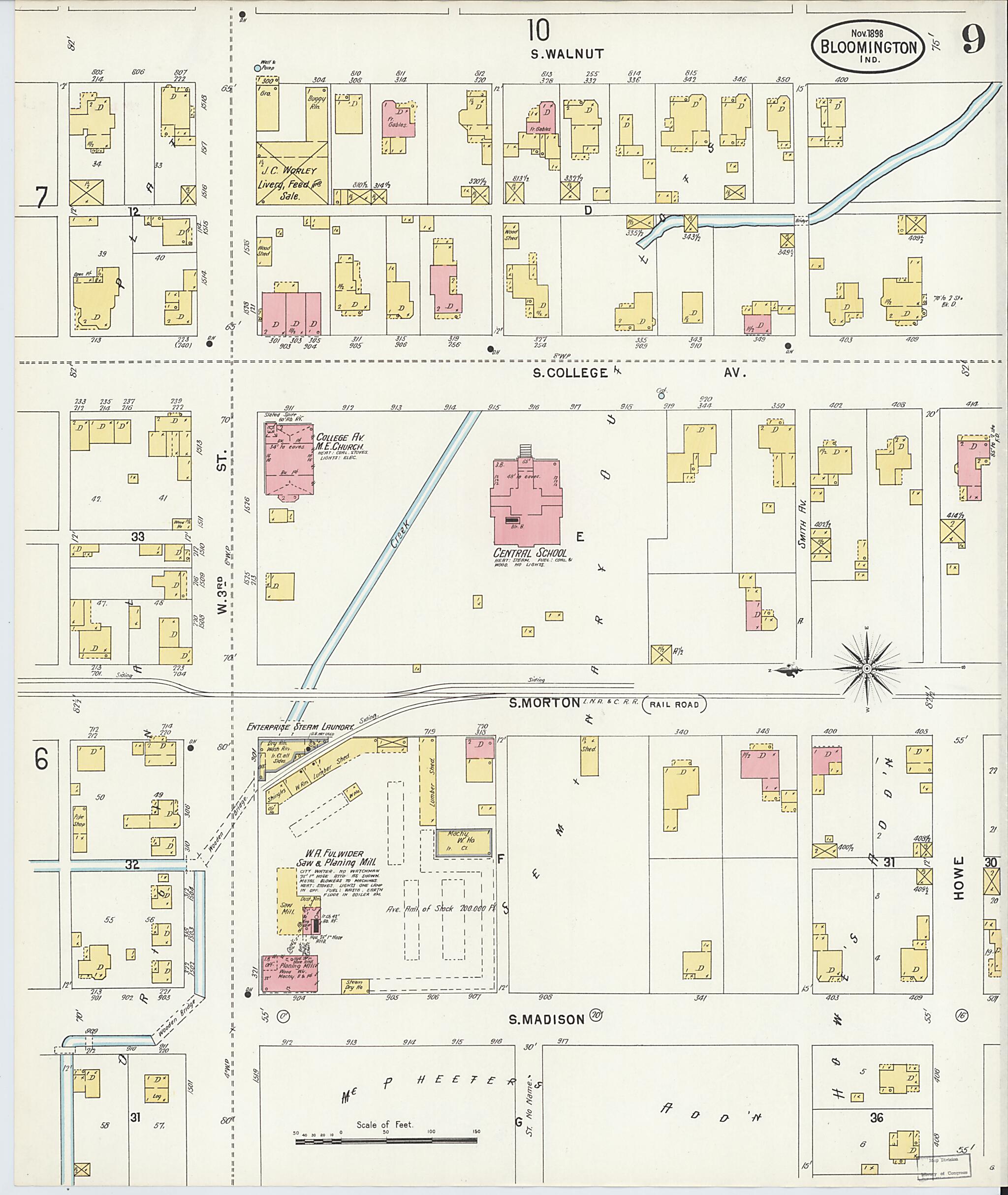 This old map of Bloomington, Monroe County, Indiana was created by Sanborn Map Company in 1898