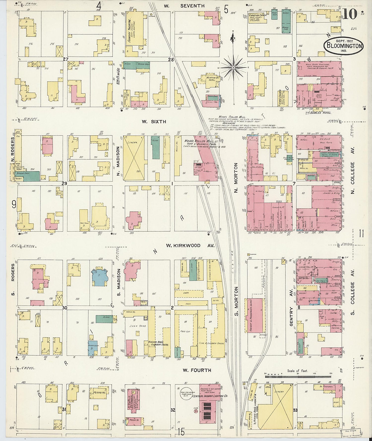 This old map of Bloomington, Monroe County, Indiana was created by Sanborn Map Company in 1907