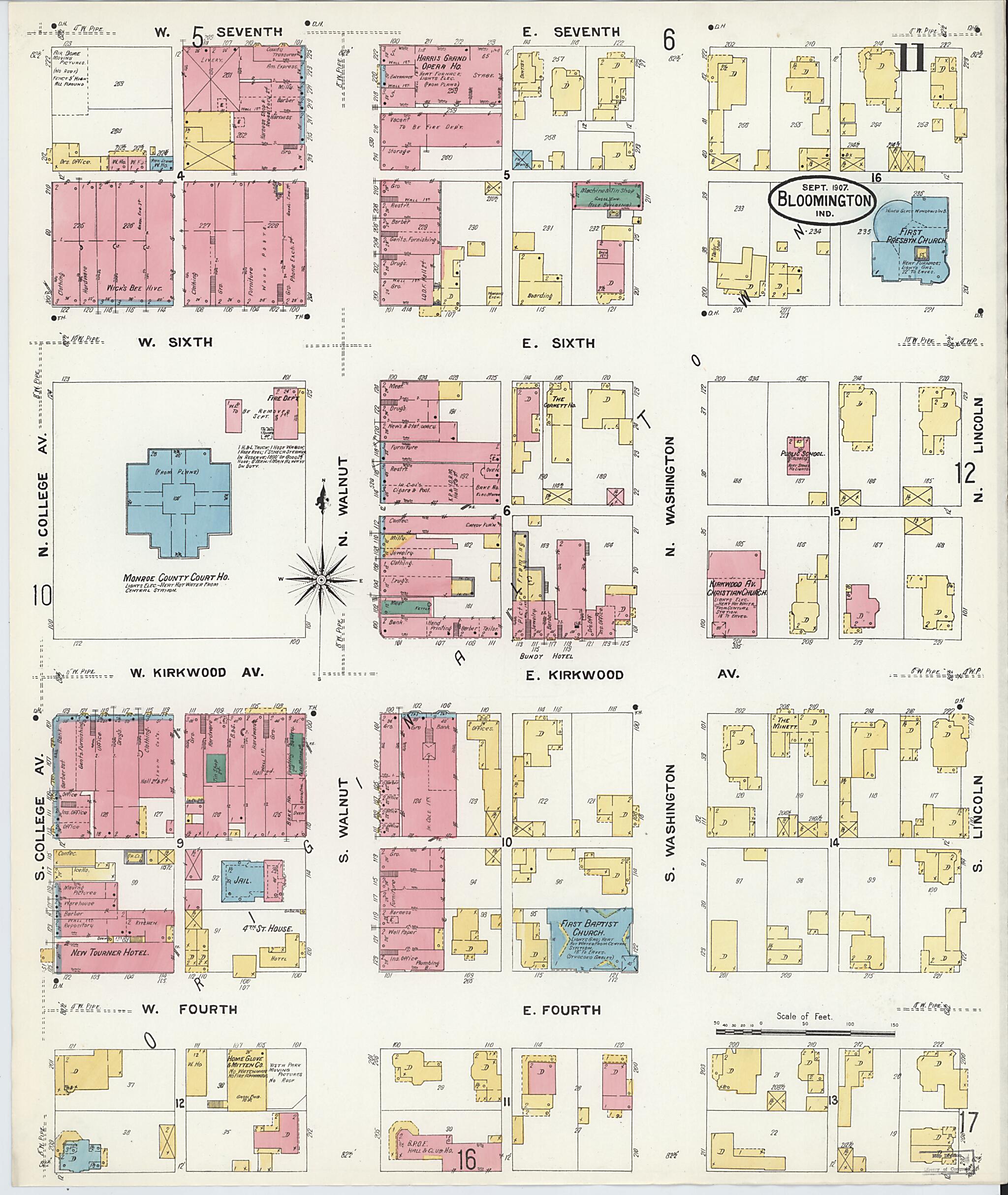 This old map of Bloomington, Monroe County, Indiana was created by Sanborn Map Company in 1907