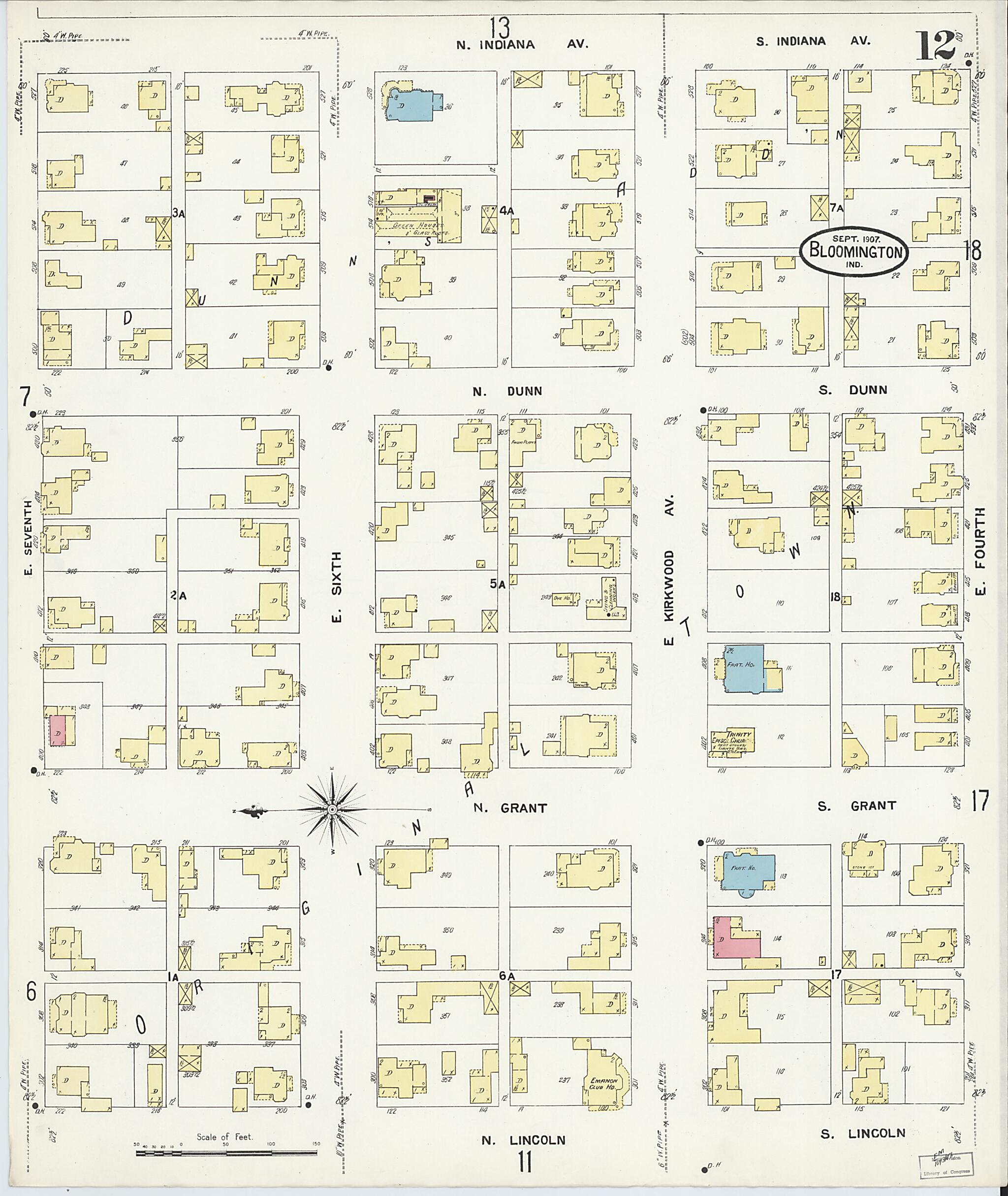 Old Map of Bloomington, Monroe County, Indiana [1907] Bloomington ...
