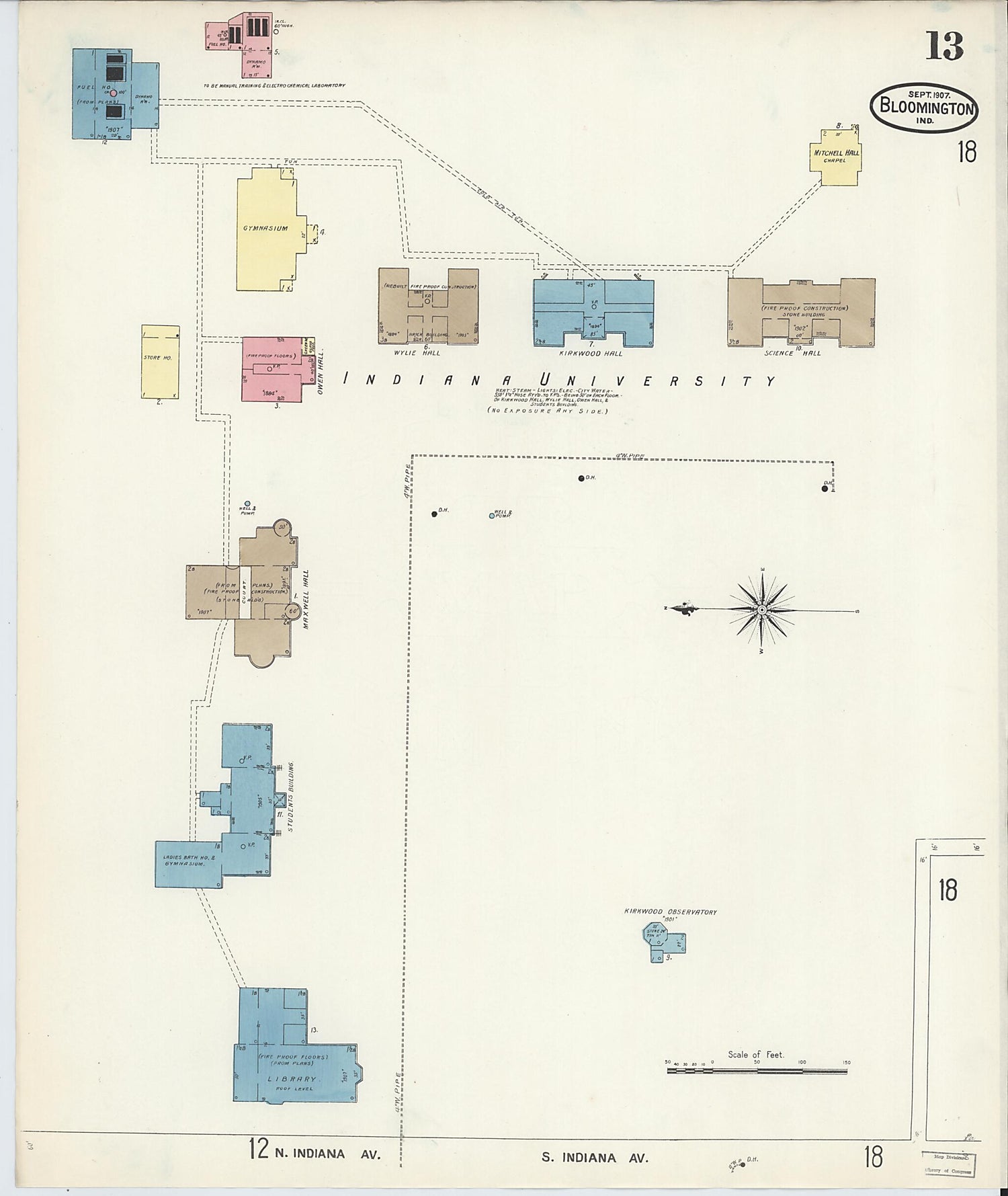 This old map of Bloomington, Monroe County, Indiana was created by Sanborn Map Company in 1907