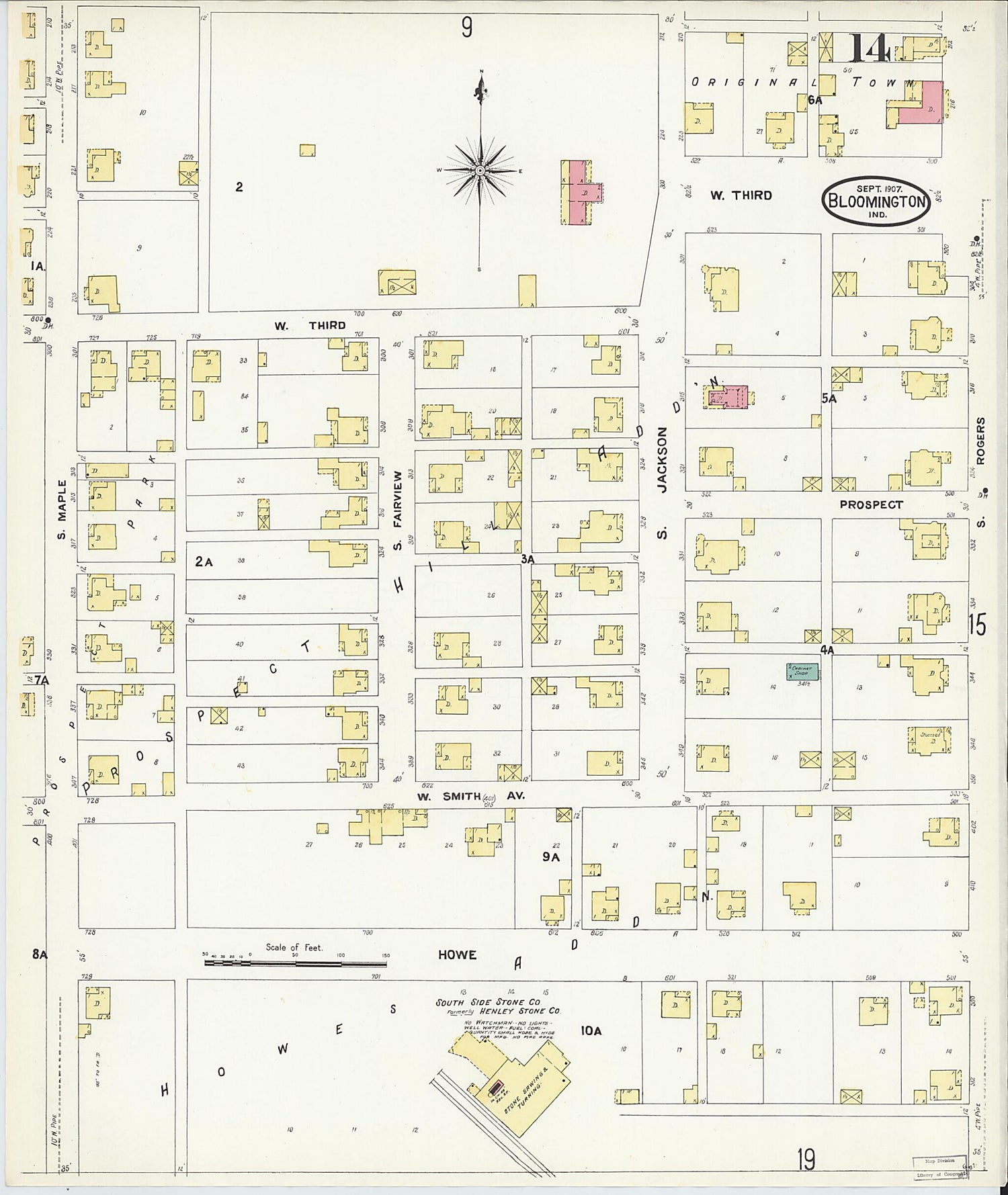 This old map of Bloomington, Monroe County, Indiana was created by Sanborn Map Company in 1907