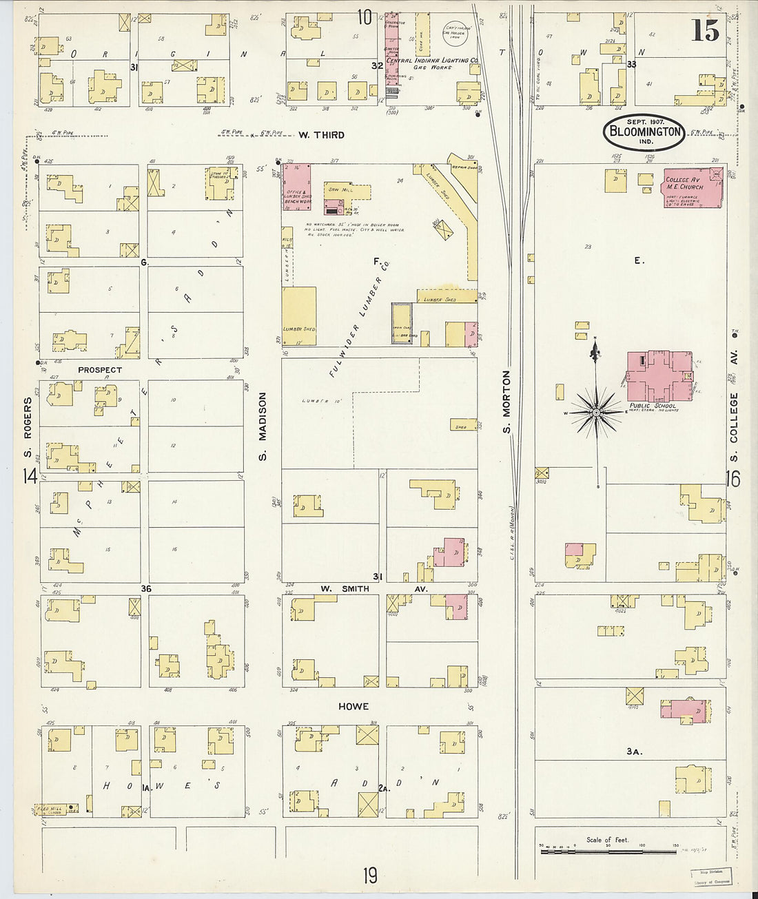 This old map of Bloomington, Monroe County, Indiana was created by Sanborn Map Company in 1907