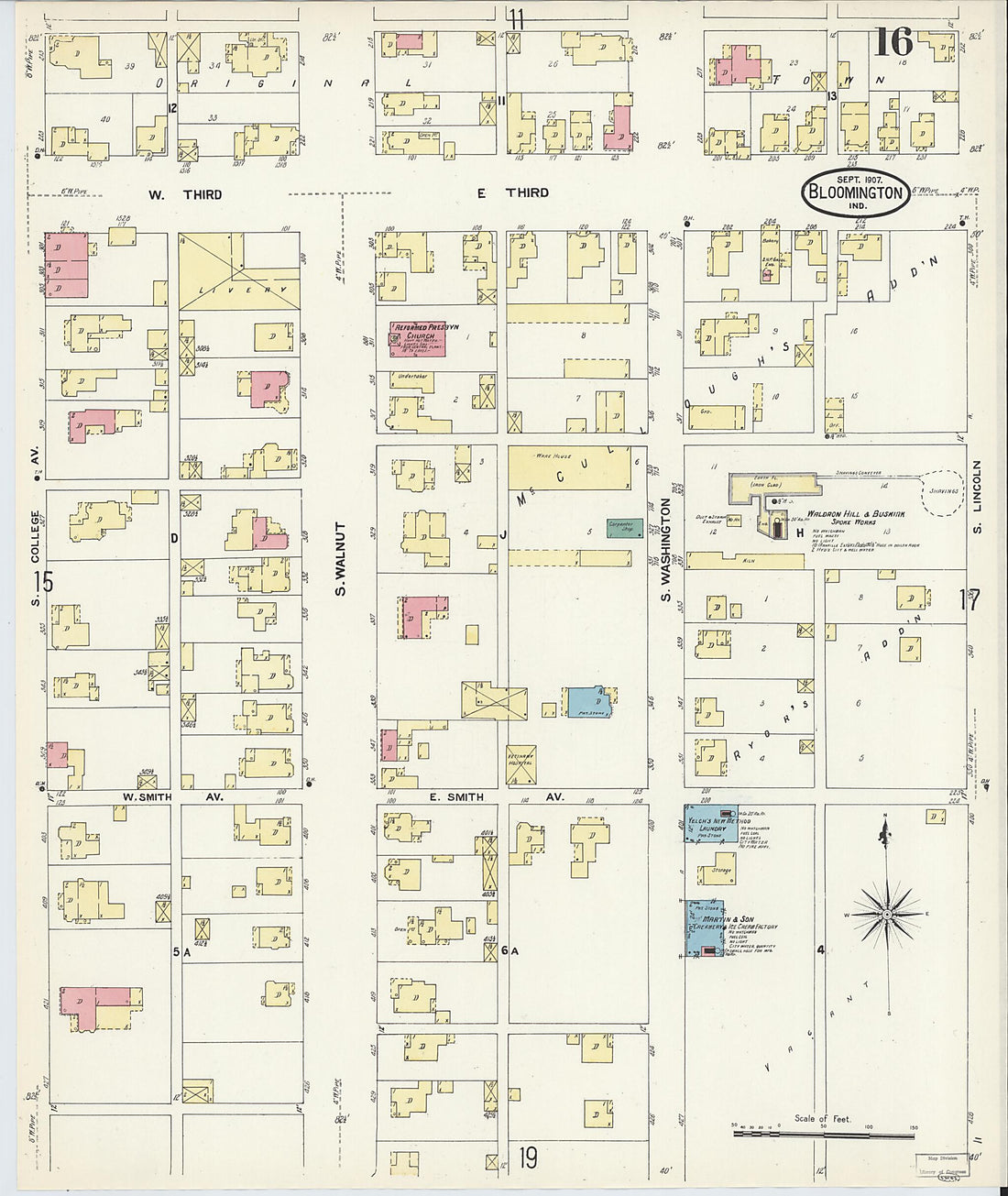 This old map of Bloomington, Monroe County, Indiana was created by Sanborn Map Company in 1907