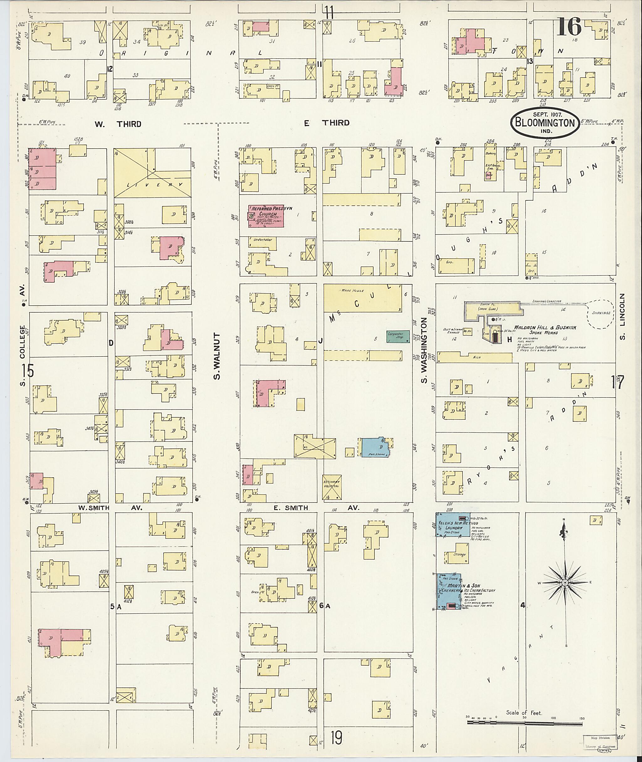 This old map of Bloomington, Monroe County, Indiana was created by Sanborn Map Company in 1907