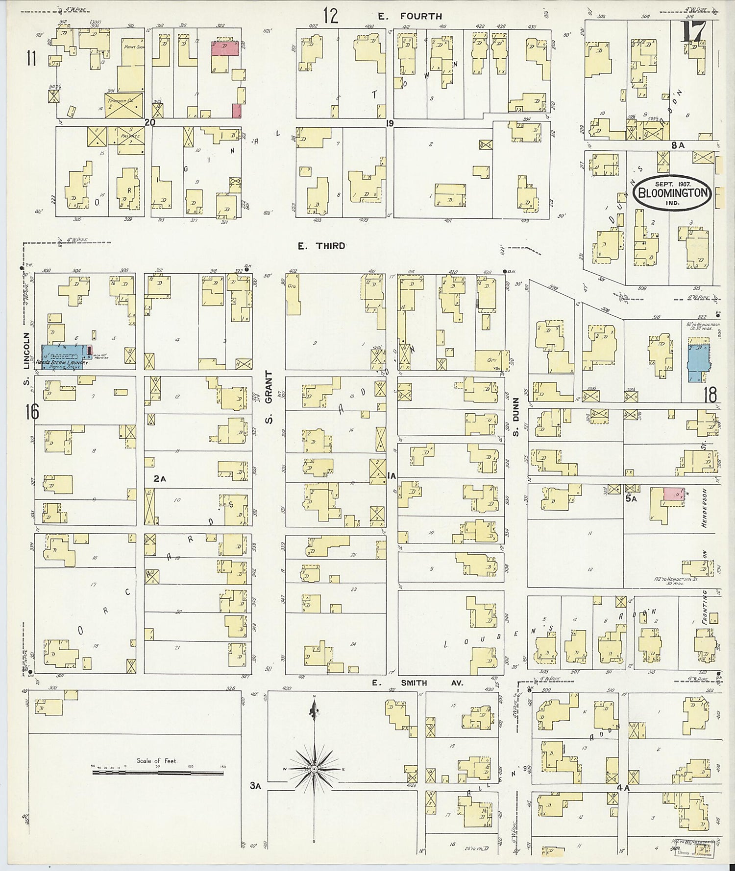 This old map of Bloomington, Monroe County, Indiana was created by Sanborn Map Company in 1907