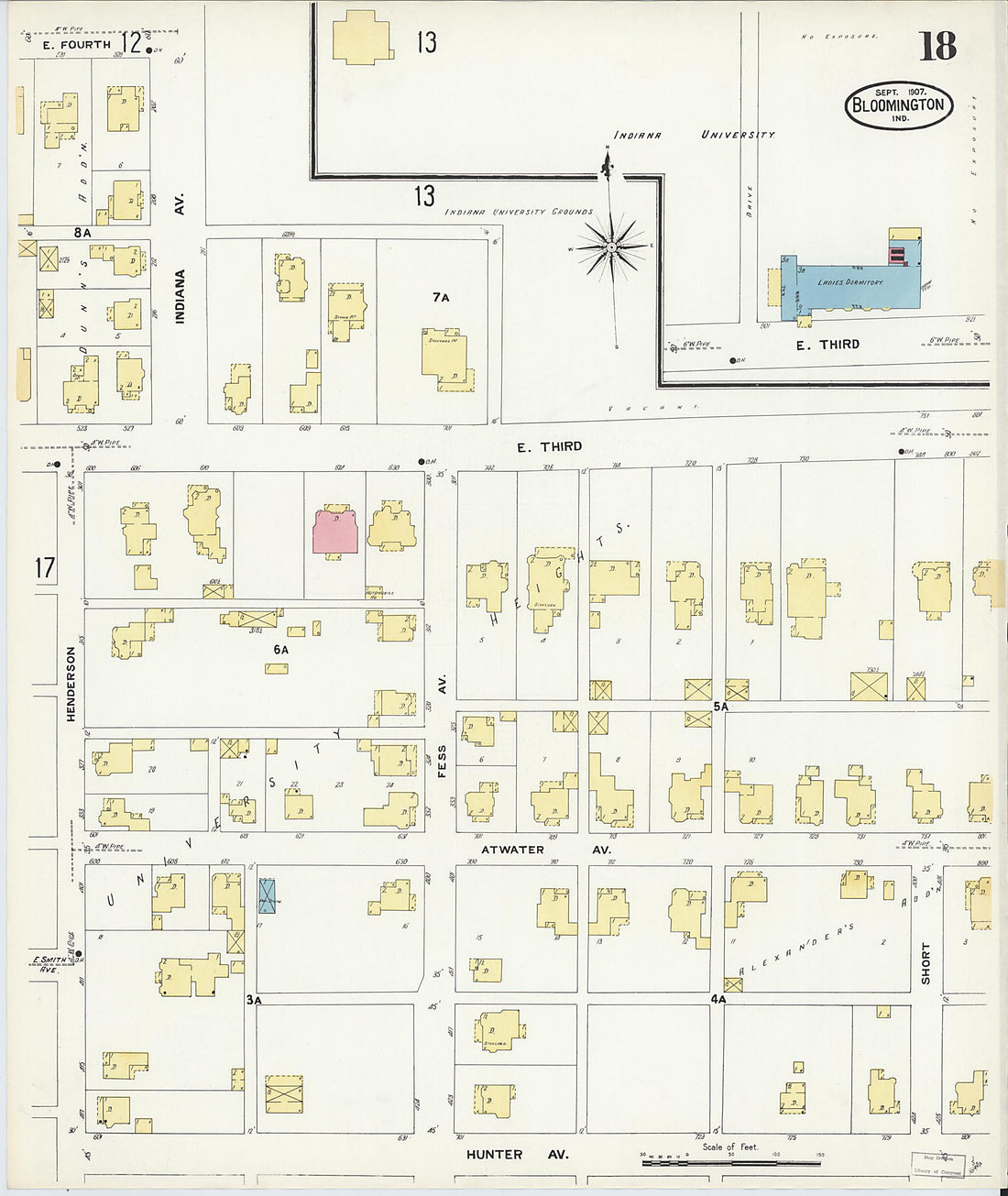 This old map of Bloomington, Monroe County, Indiana was created by Sanborn Map Company in 1907