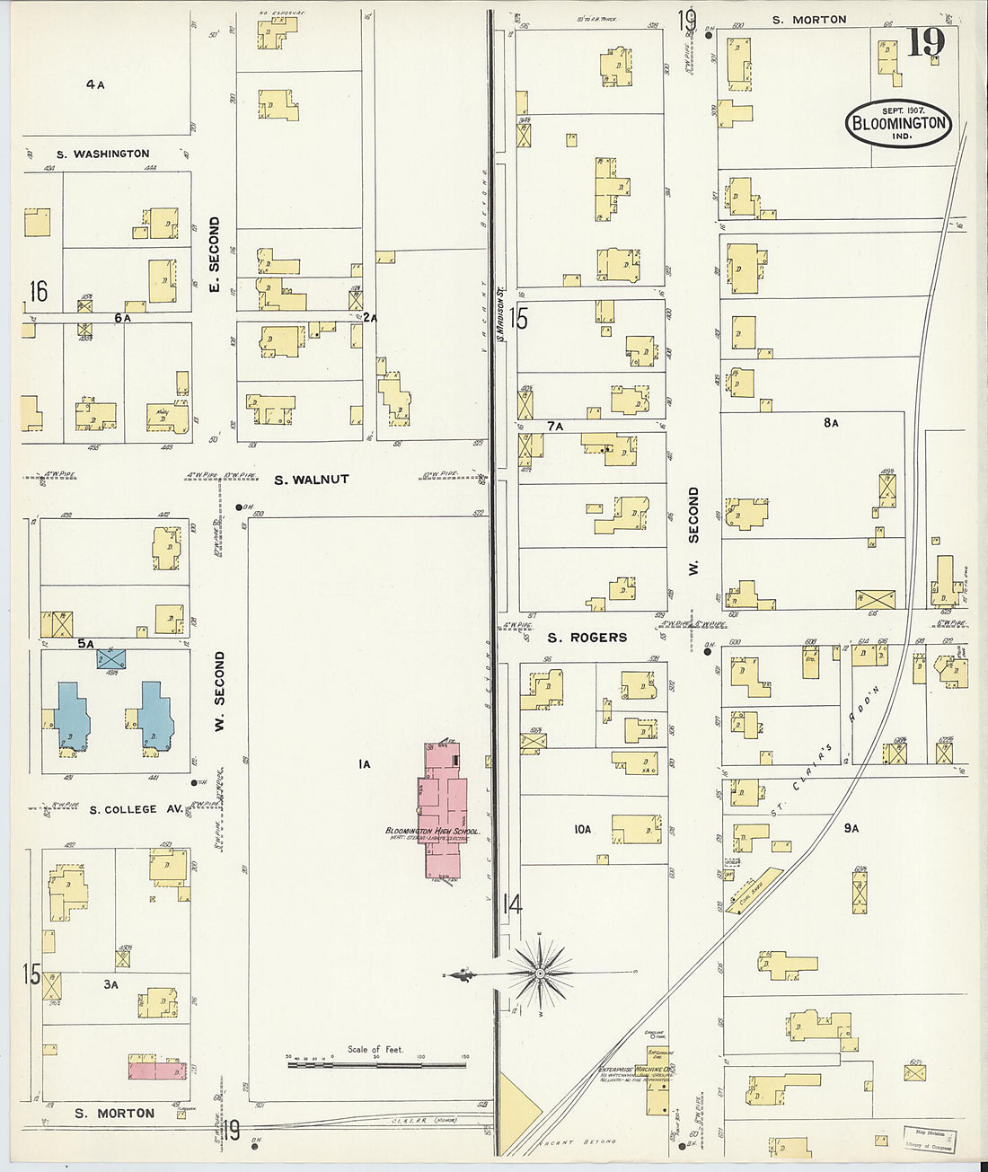 This old map of Bloomington, Monroe County, Indiana was created by Sanborn Map Company in 1907