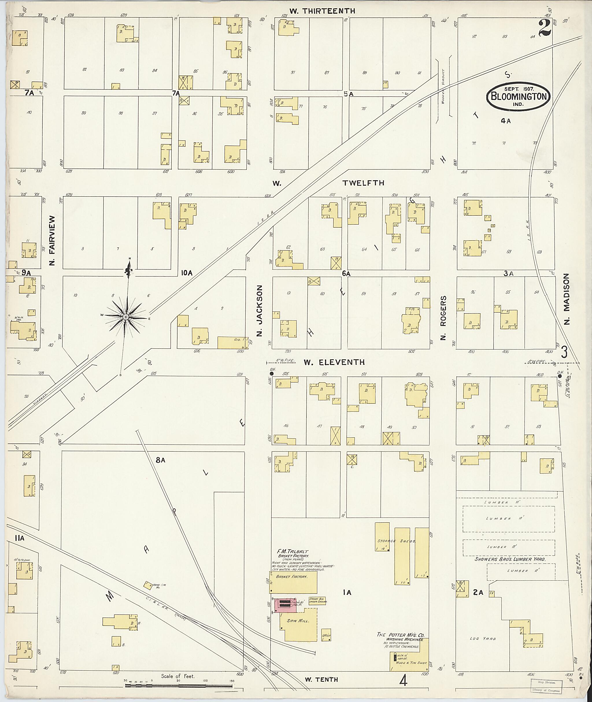 This old map of Bloomington, Monroe County, Indiana was created by Sanborn Map Company in 1907