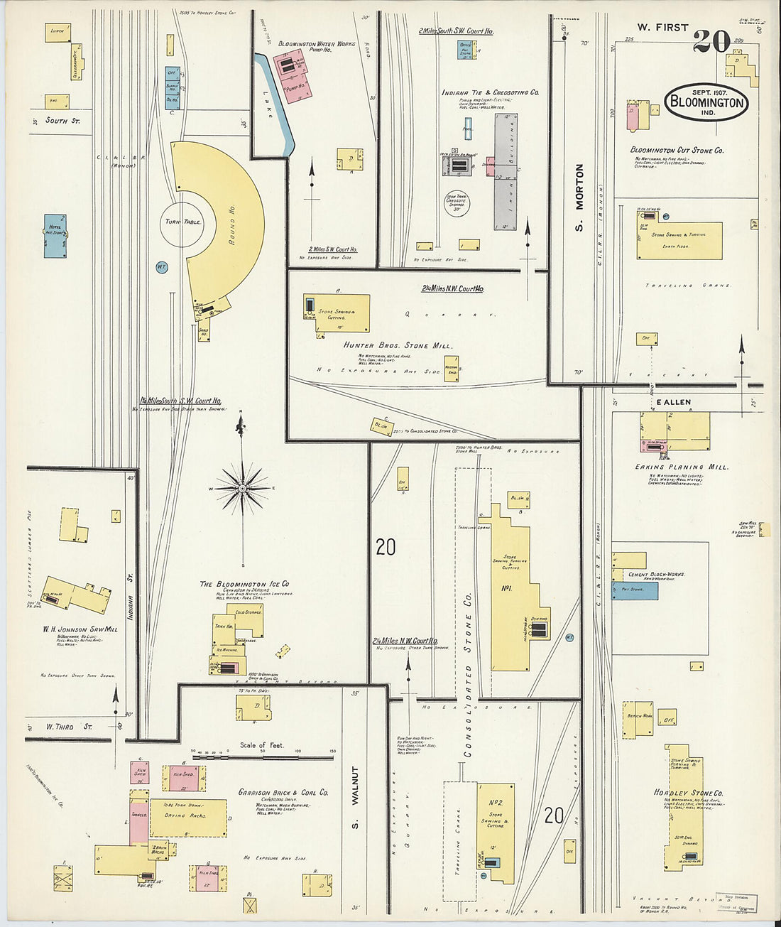 This old map of Bloomington, Monroe County, Indiana was created by Sanborn Map Company in 1907