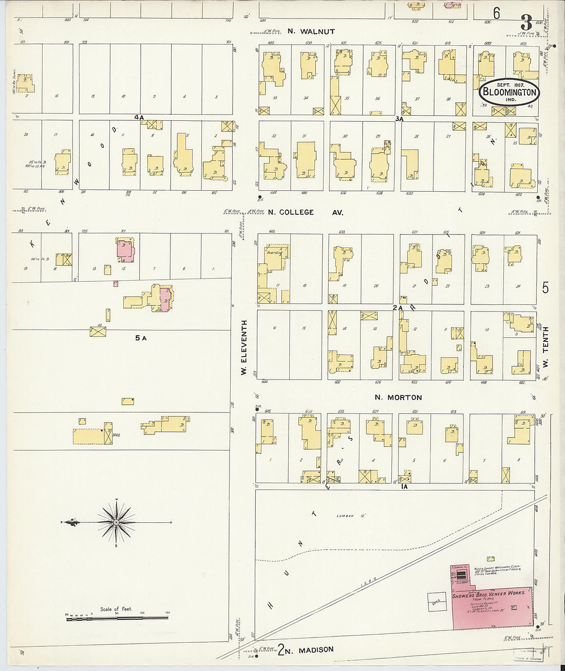 This old map of Bloomington, Monroe County, Indiana was created by Sanborn Map Company in 1907