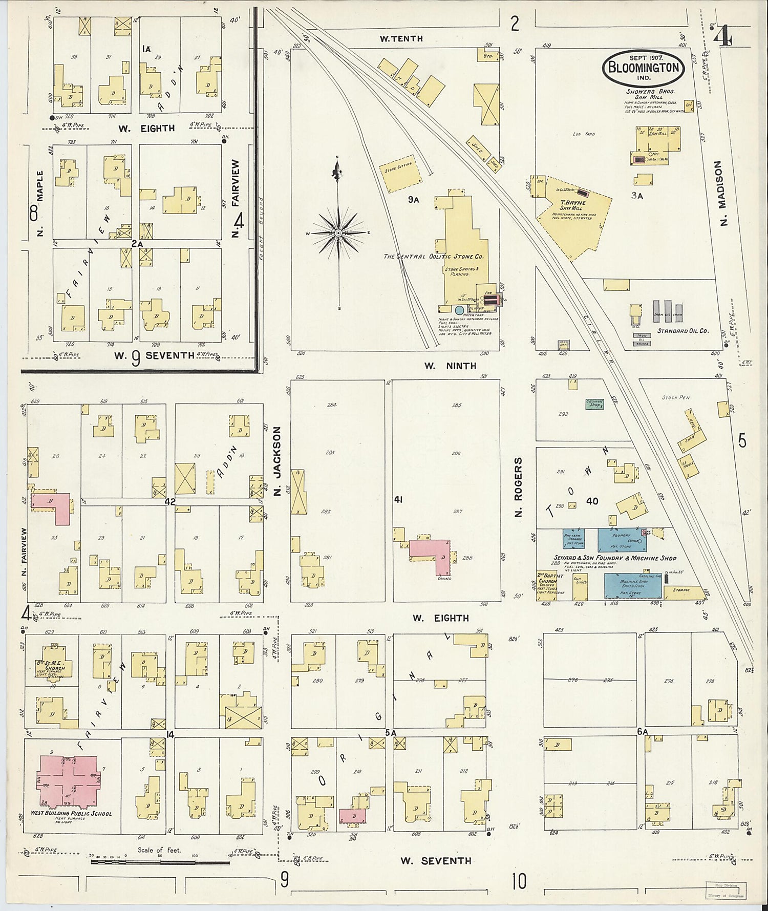 This old map of Bloomington, Monroe County, Indiana was created by Sanborn Map Company in 1907