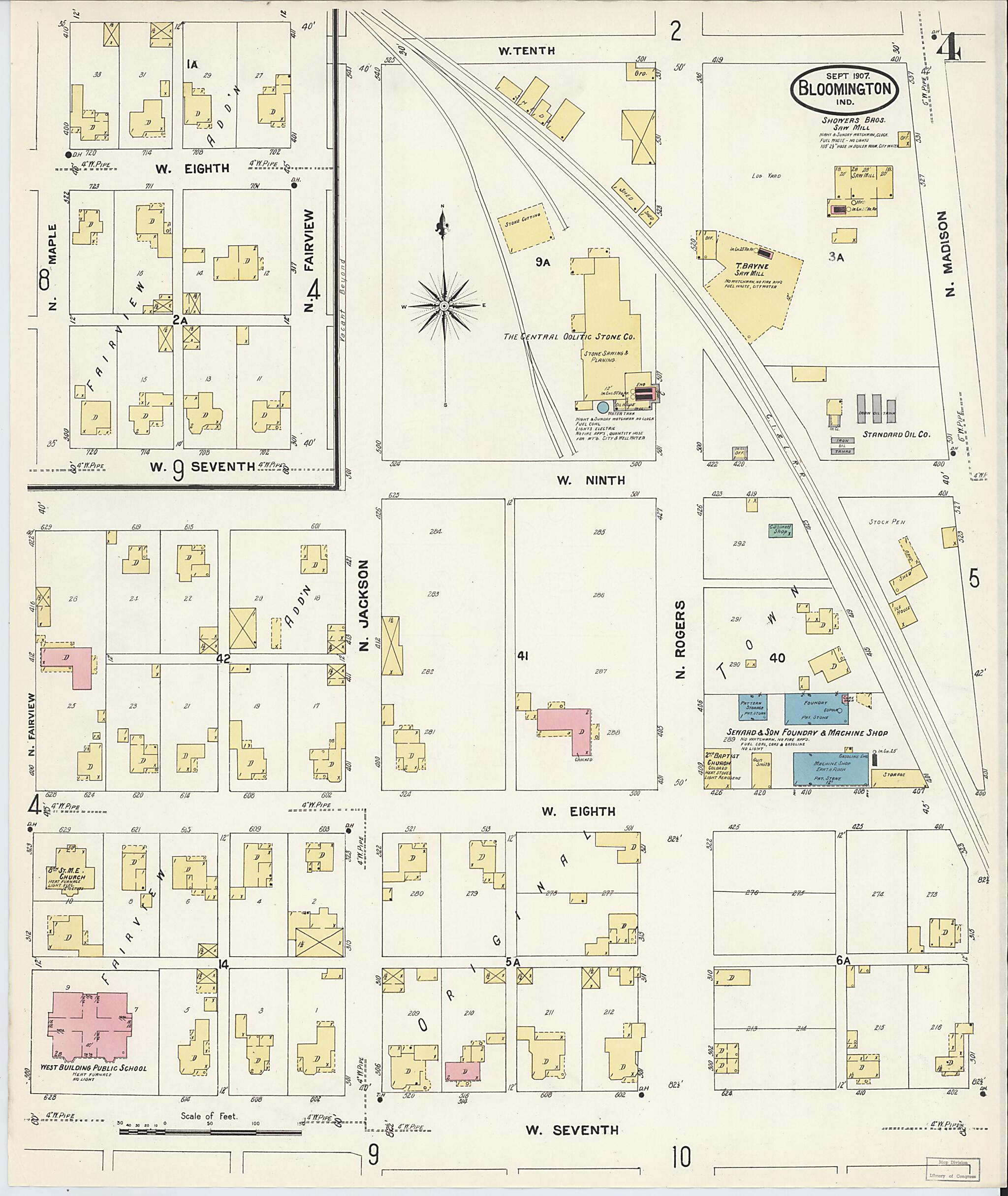 This old map of Bloomington, Monroe County, Indiana was created by Sanborn Map Company in 1907