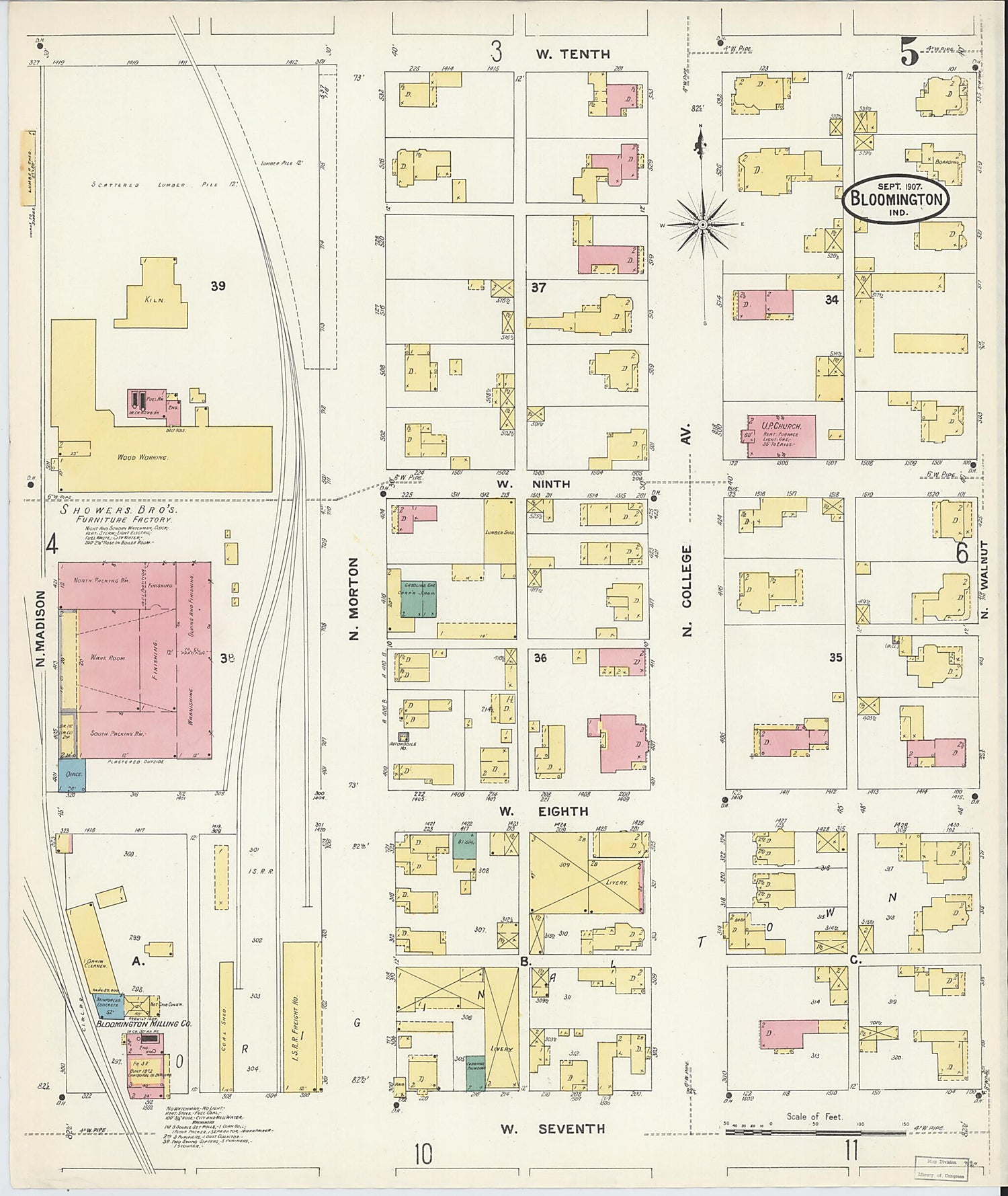 This old map of Bloomington, Monroe County, Indiana was created by Sanborn Map Company in 1907