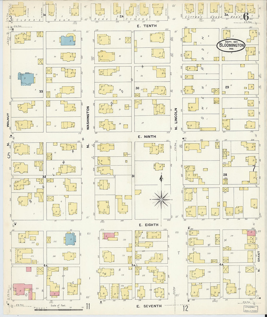 This old map of Bloomington, Monroe County, Indiana was created by Sanborn Map Company in 1907