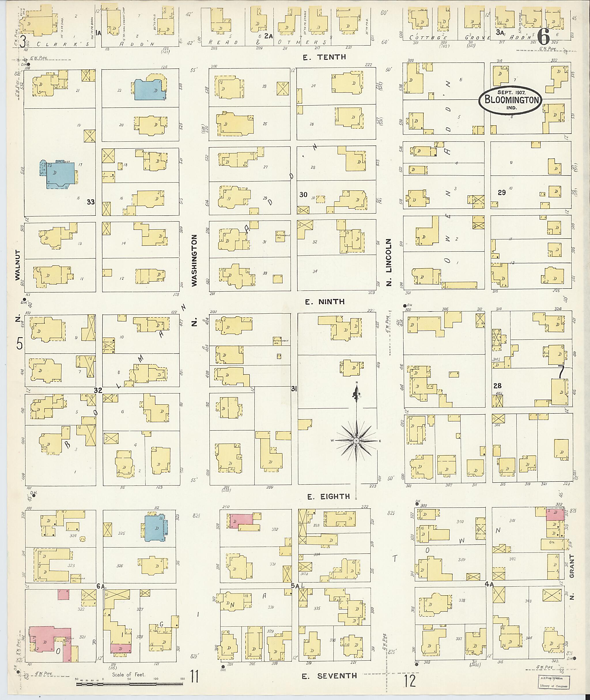 This old map of Bloomington, Monroe County, Indiana was created by Sanborn Map Company in 1907