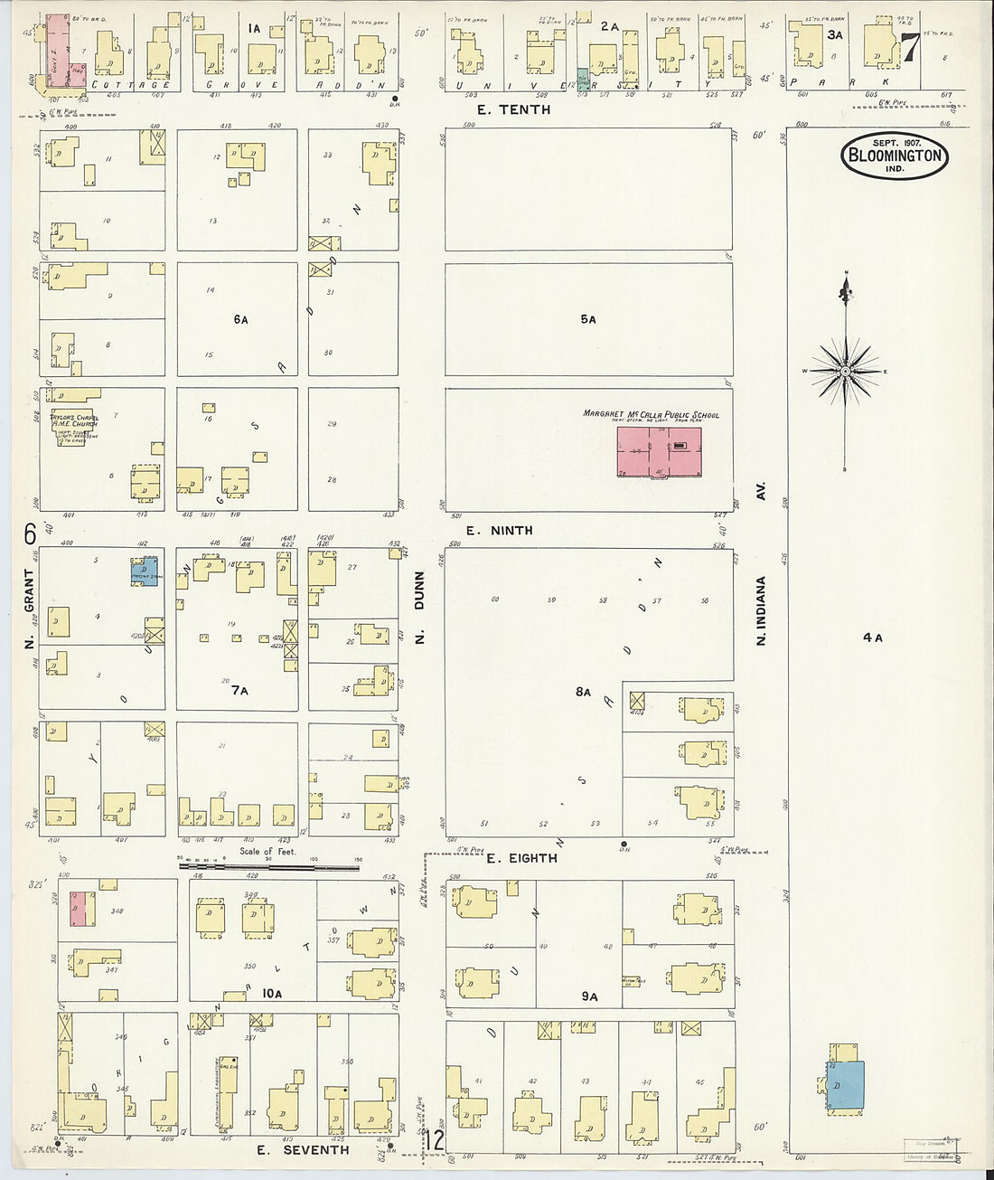 This old map of Bloomington, Monroe County, Indiana was created by Sanborn Map Company in 1907