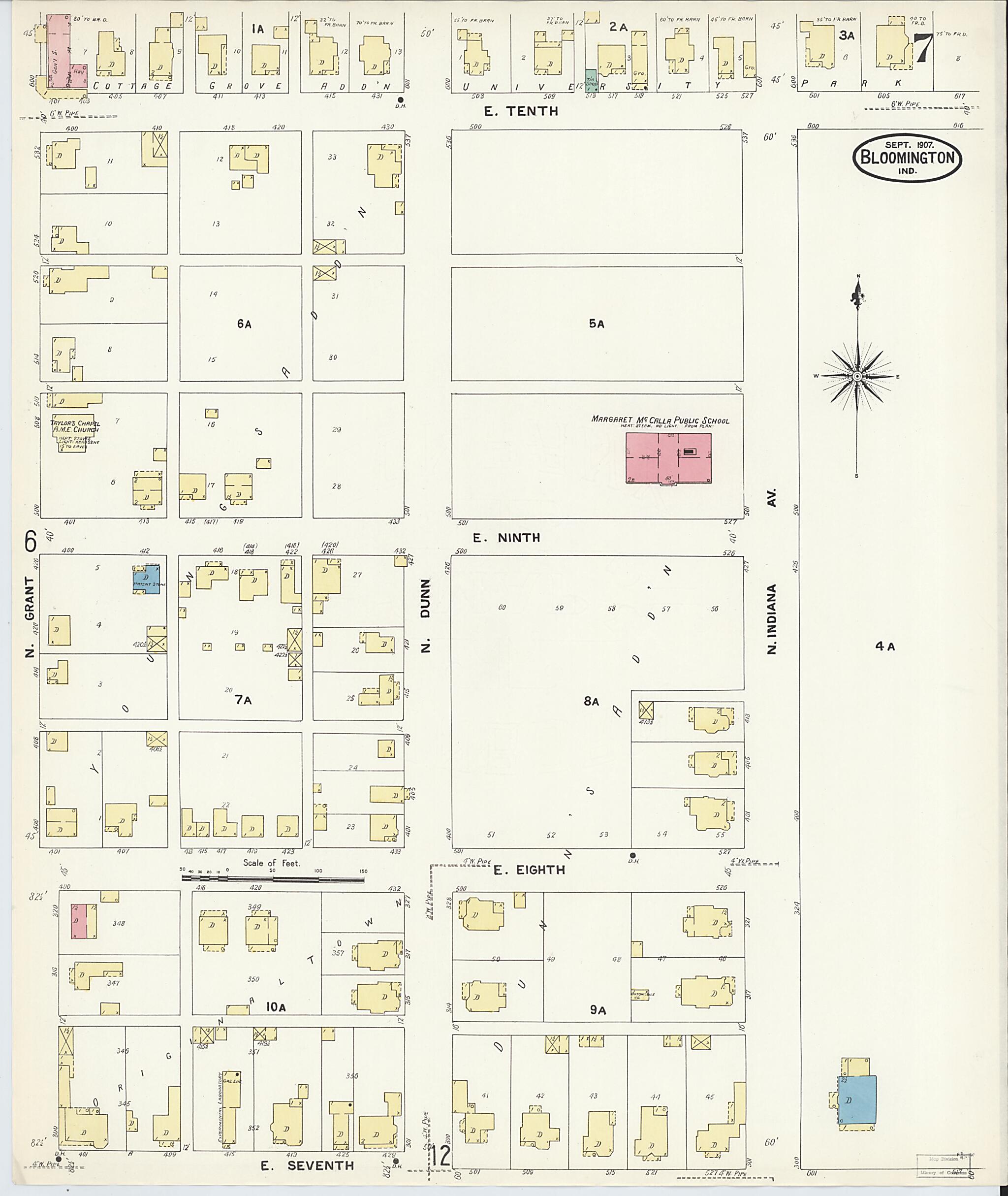 This old map of Bloomington, Monroe County, Indiana was created by Sanborn Map Company in 1907