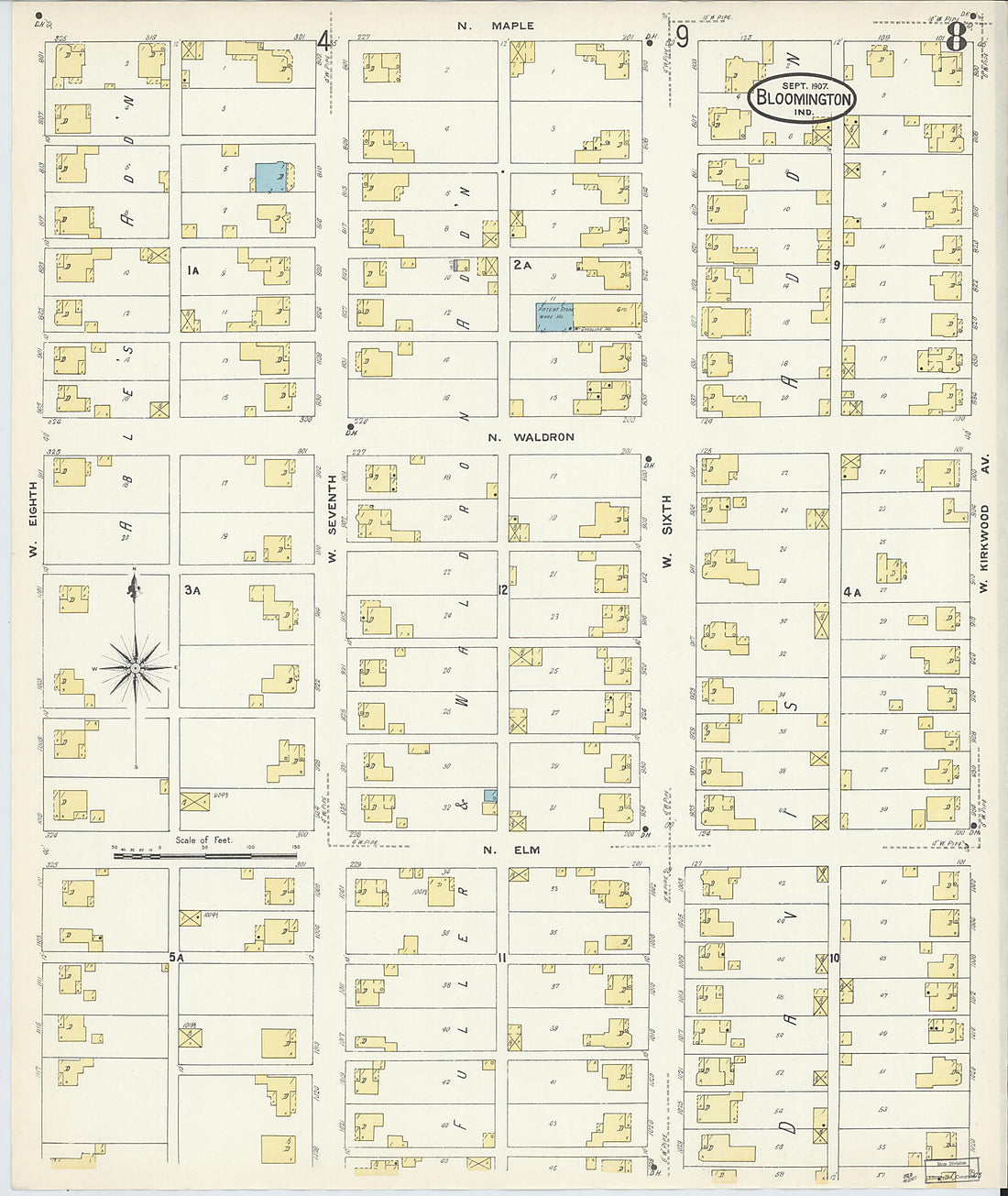 This old map of Bloomington, Monroe County, Indiana was created by Sanborn Map Company in 1907