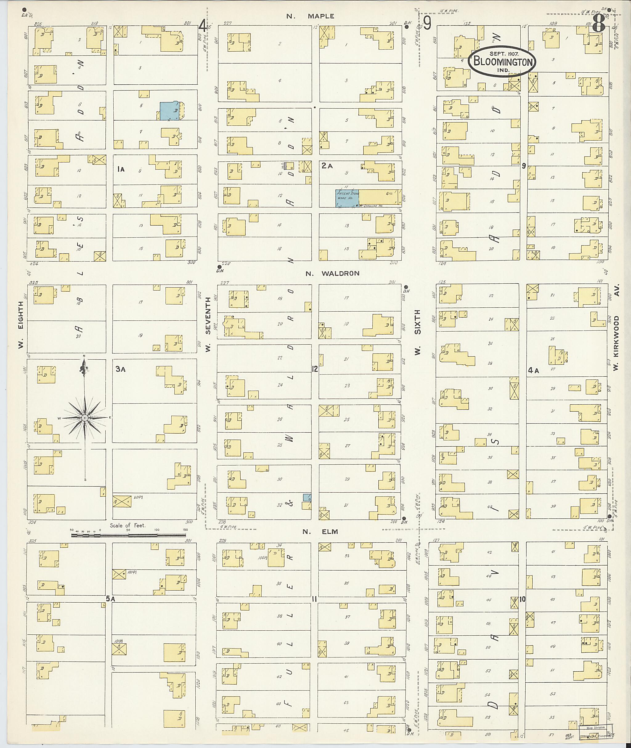 This old map of Bloomington, Monroe County, Indiana was created by Sanborn Map Company in 1907