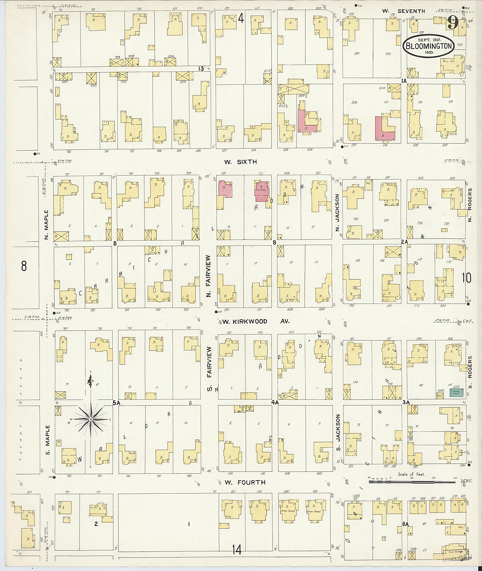 This old map of Bloomington, Monroe County, Indiana was created by Sanborn Map Company in 1907