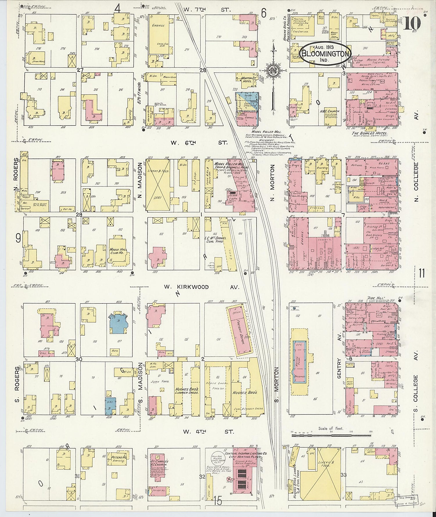 This old map of Bloomington, Monroe County, Indiana was created by Sanborn Map Company in 1913