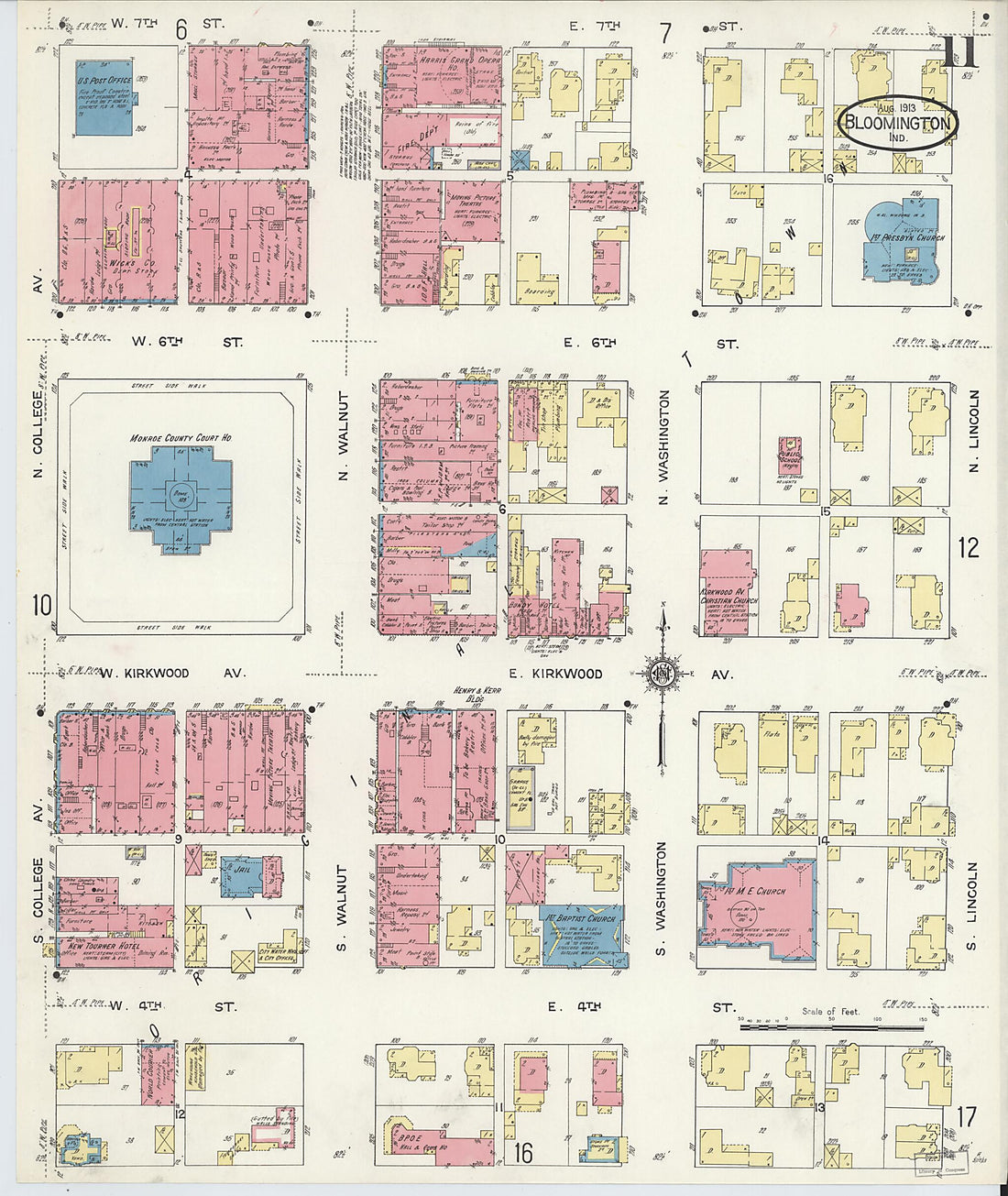 This old map of Bloomington, Monroe County, Indiana was created by Sanborn Map Company in 1913