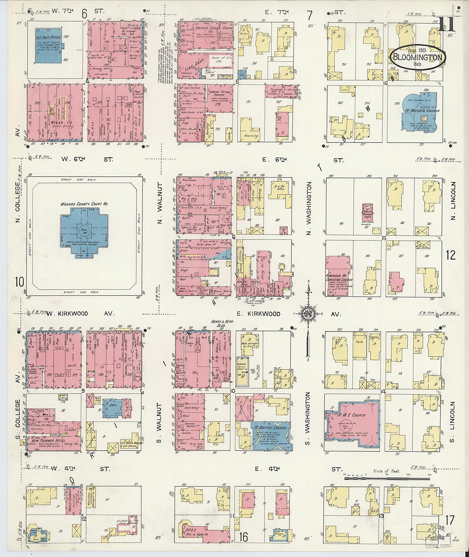 This old map of Bloomington, Monroe County, Indiana was created by Sanborn Map Company in 1913