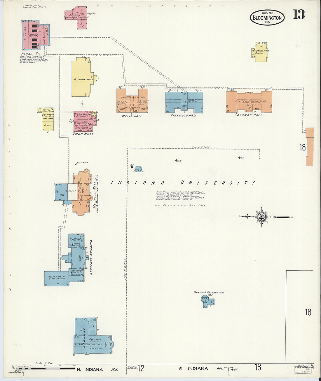 This old map of Bloomington, Monroe County, Indiana was created by Sanborn Map Company in 1913