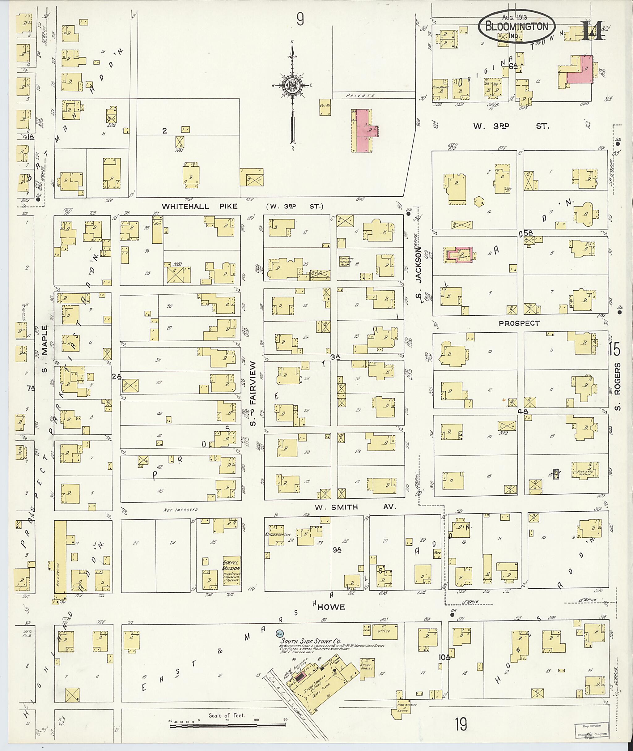 This old map of Bloomington, Monroe County, Indiana was created by Sanborn Map Company in 1913