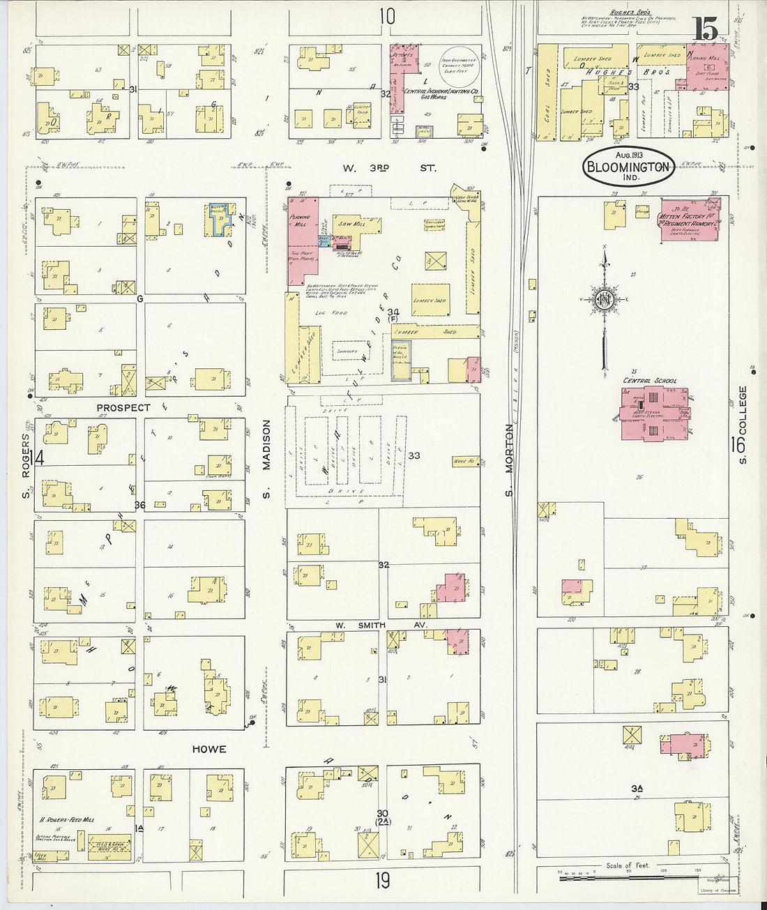 This old map of Bloomington, Monroe County, Indiana was created by Sanborn Map Company in 1913