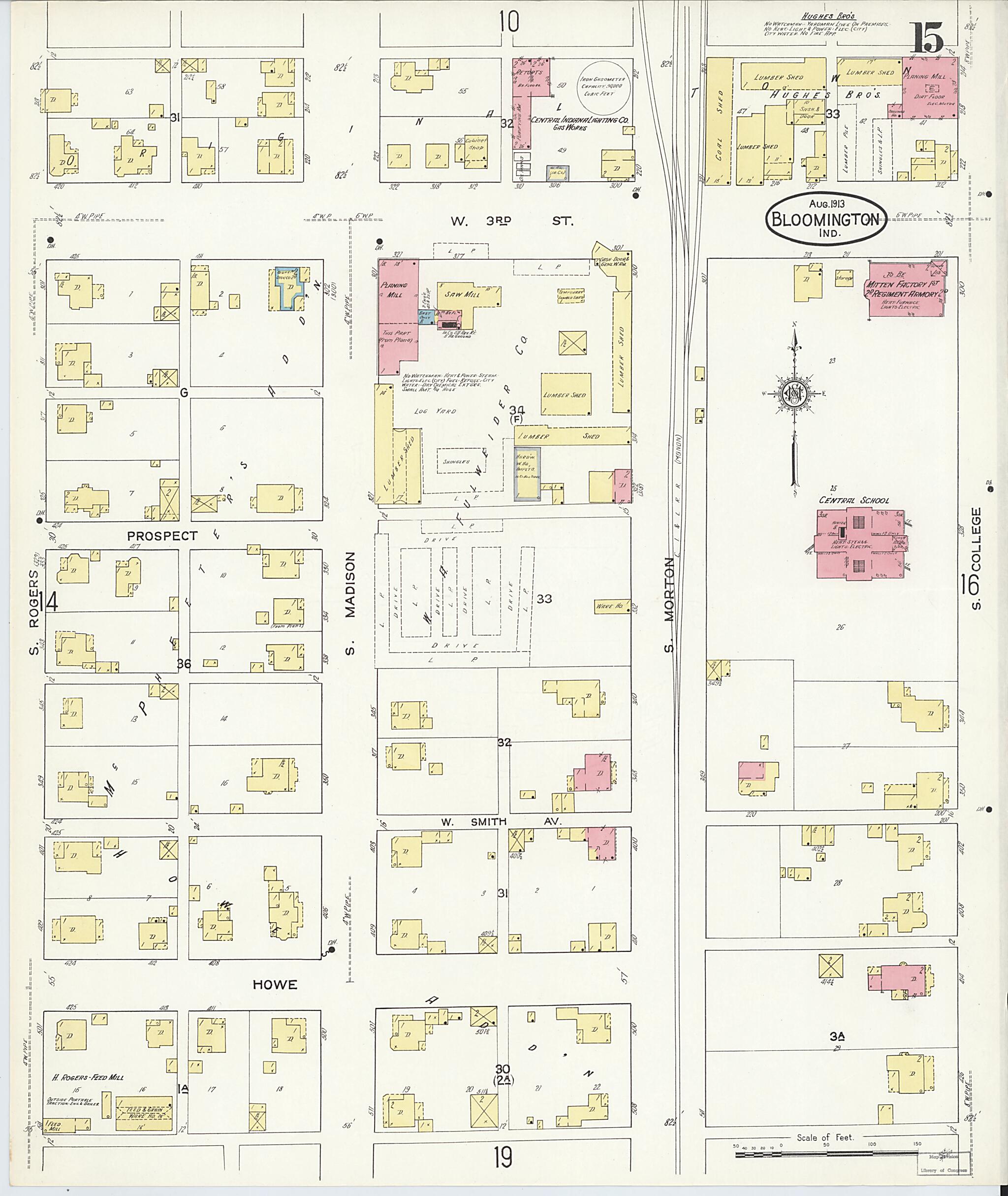 This old map of Bloomington, Monroe County, Indiana was created by Sanborn Map Company in 1913