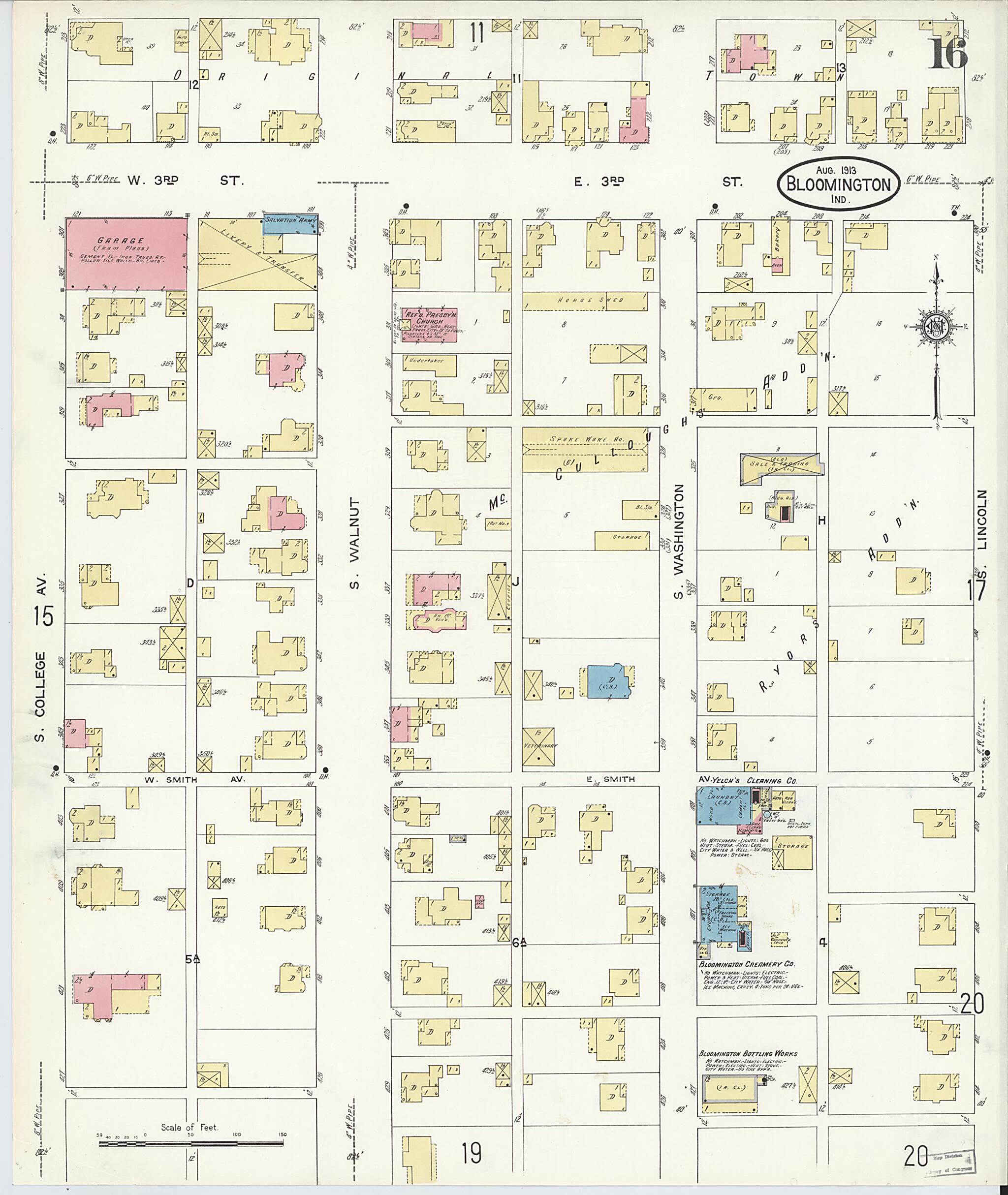 This old map of Bloomington, Monroe County, Indiana was created by Sanborn Map Company in 1913