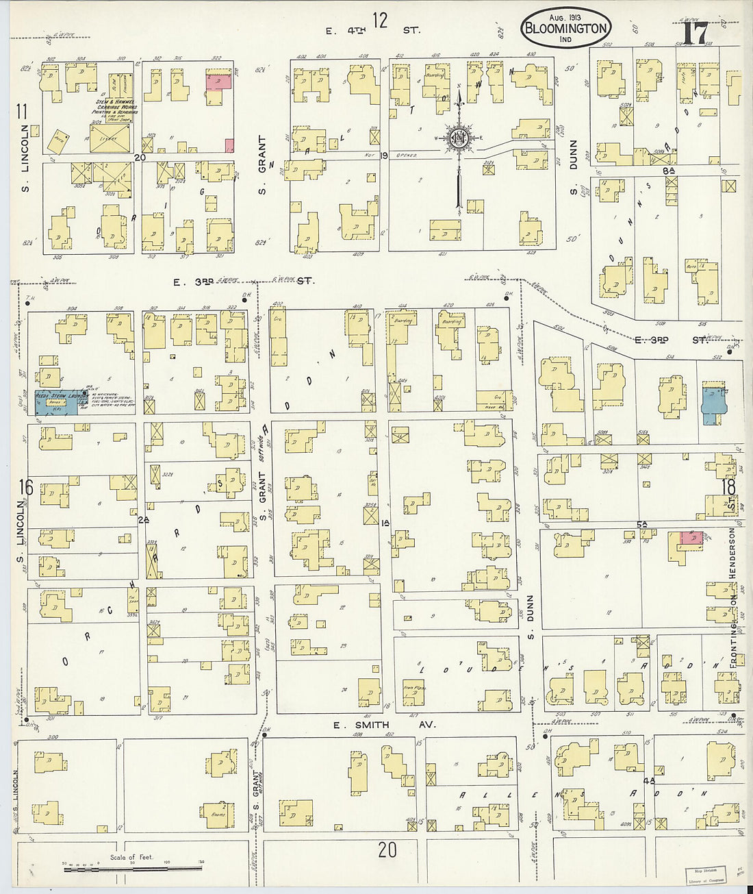 This old map of Bloomington, Monroe County, Indiana was created by Sanborn Map Company in 1913