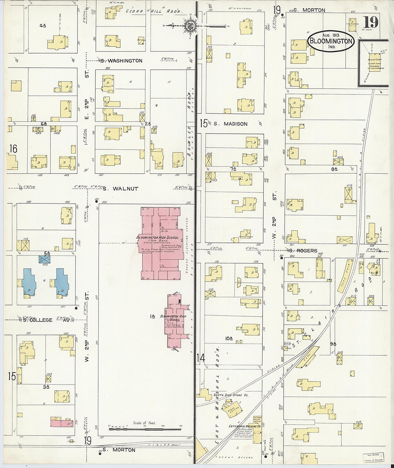 This old map of Bloomington, Monroe County, Indiana was created by Sanborn Map Company in 1913